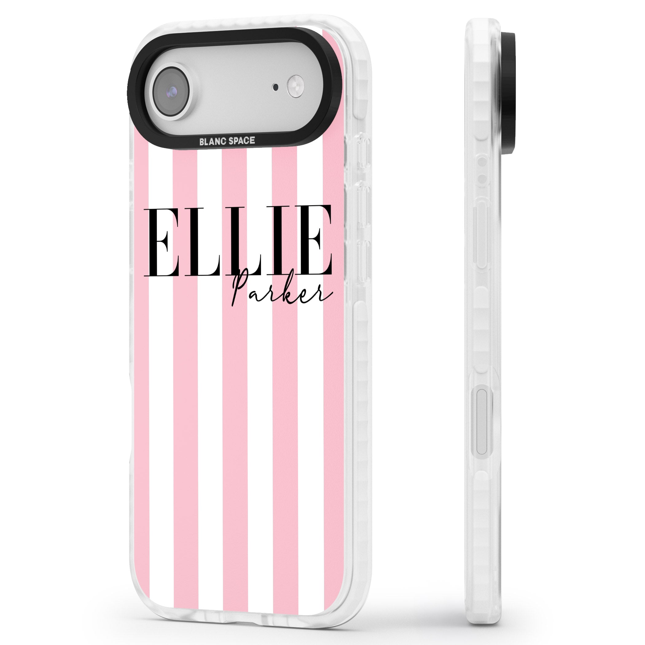 Personalised Pink Stripes iPhone 17 Air Impact Clear Phone Case Side Profile
