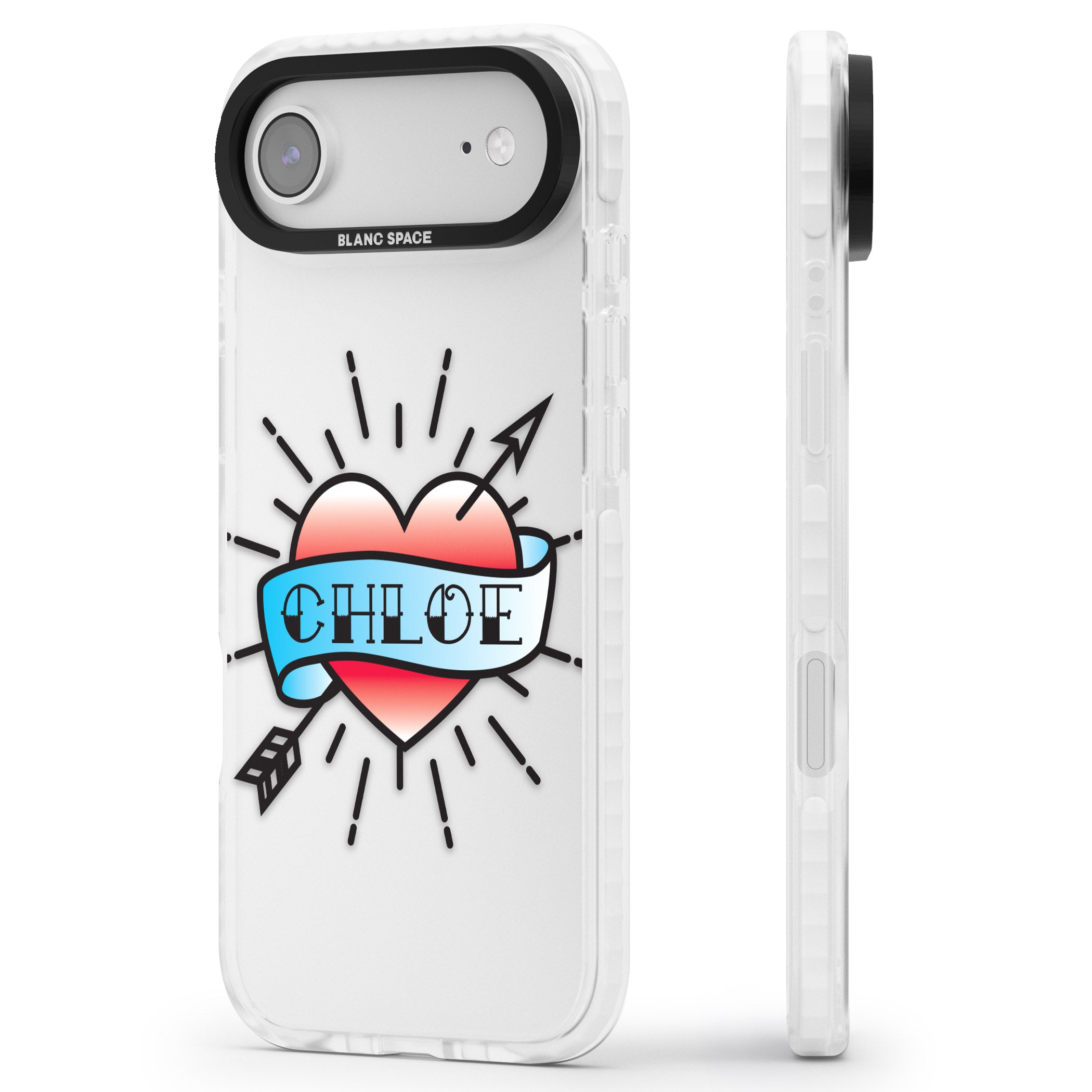 Personalised Heart Tattoo iPhone 17 Air Impact Clear Phone Case Side Profile