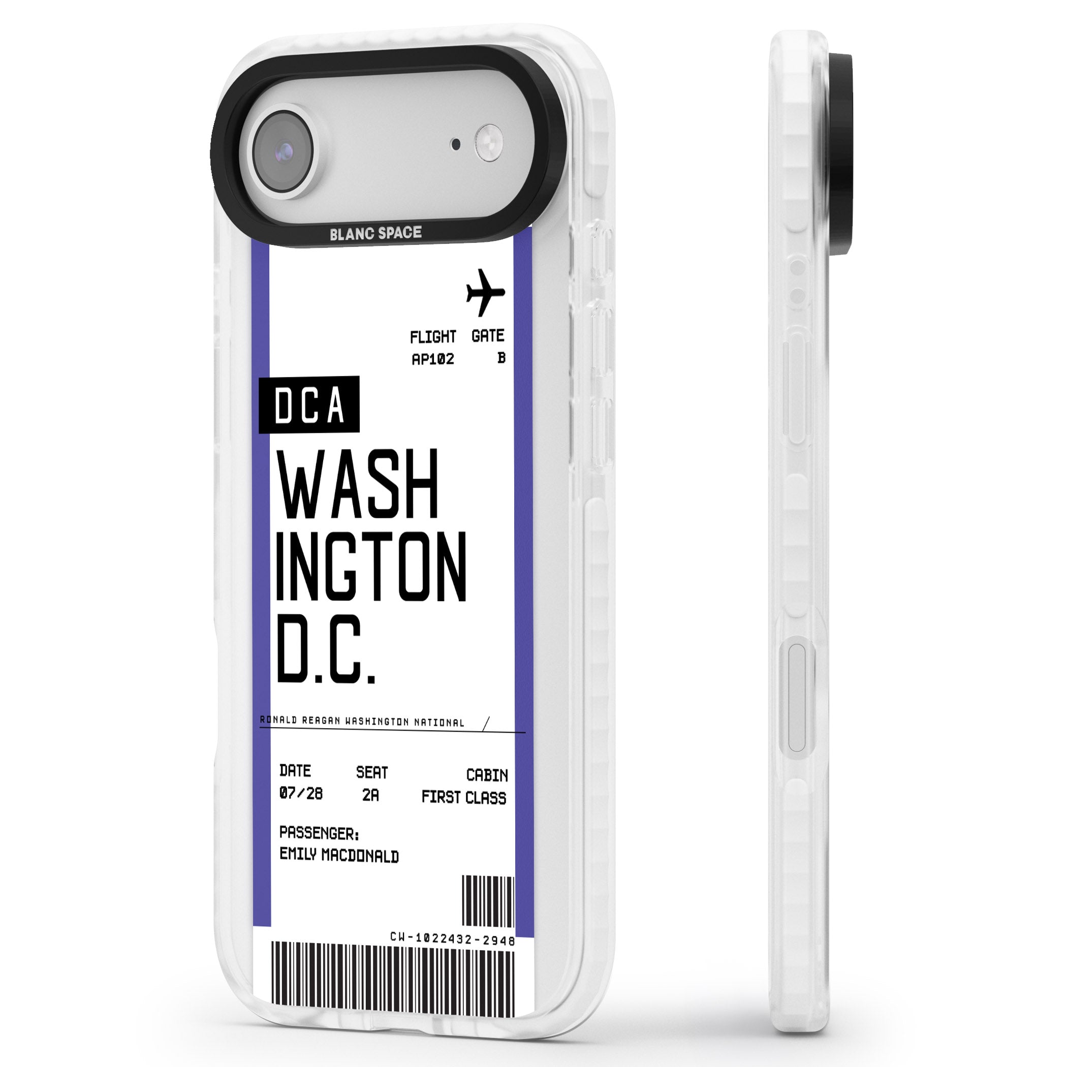 Personalised Washington D.C. Boarding Pass iPhone 17 Air Impact Clear Phone Case Side Profile