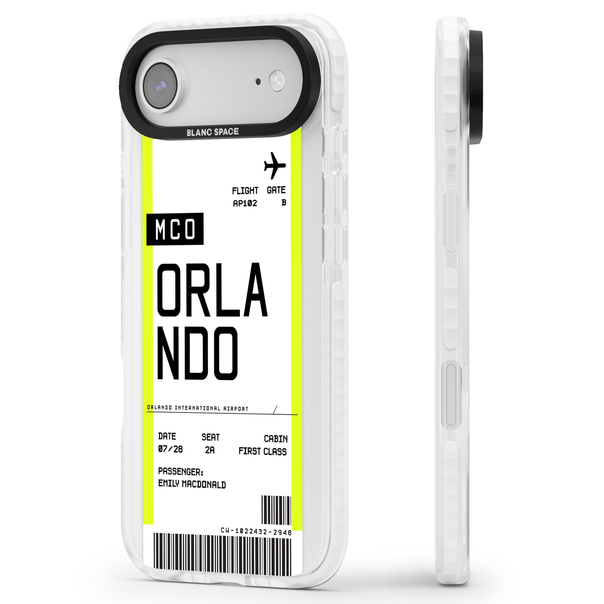Personalised Orlando Boarding Pass iPhone 17 Air Impact Clear Phone Case Side Profile