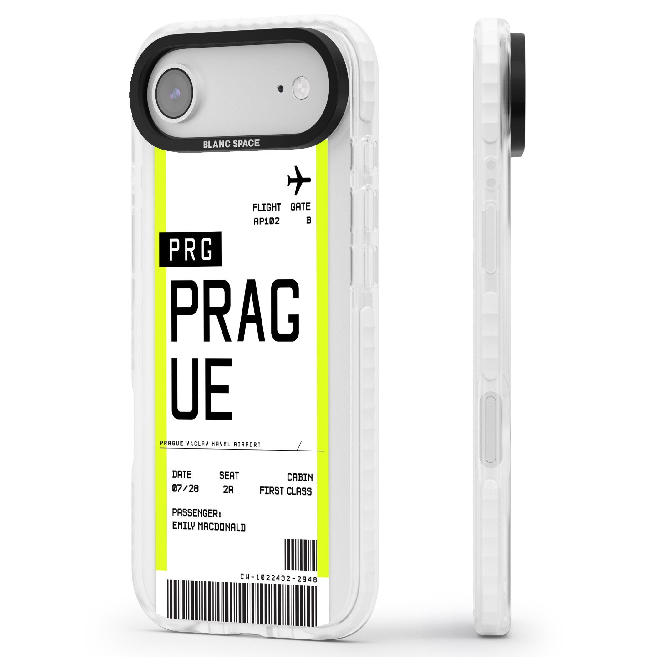 Personalised Prague Boarding Pass iPhone 17 Air Impact Clear Phone Case Side Profile