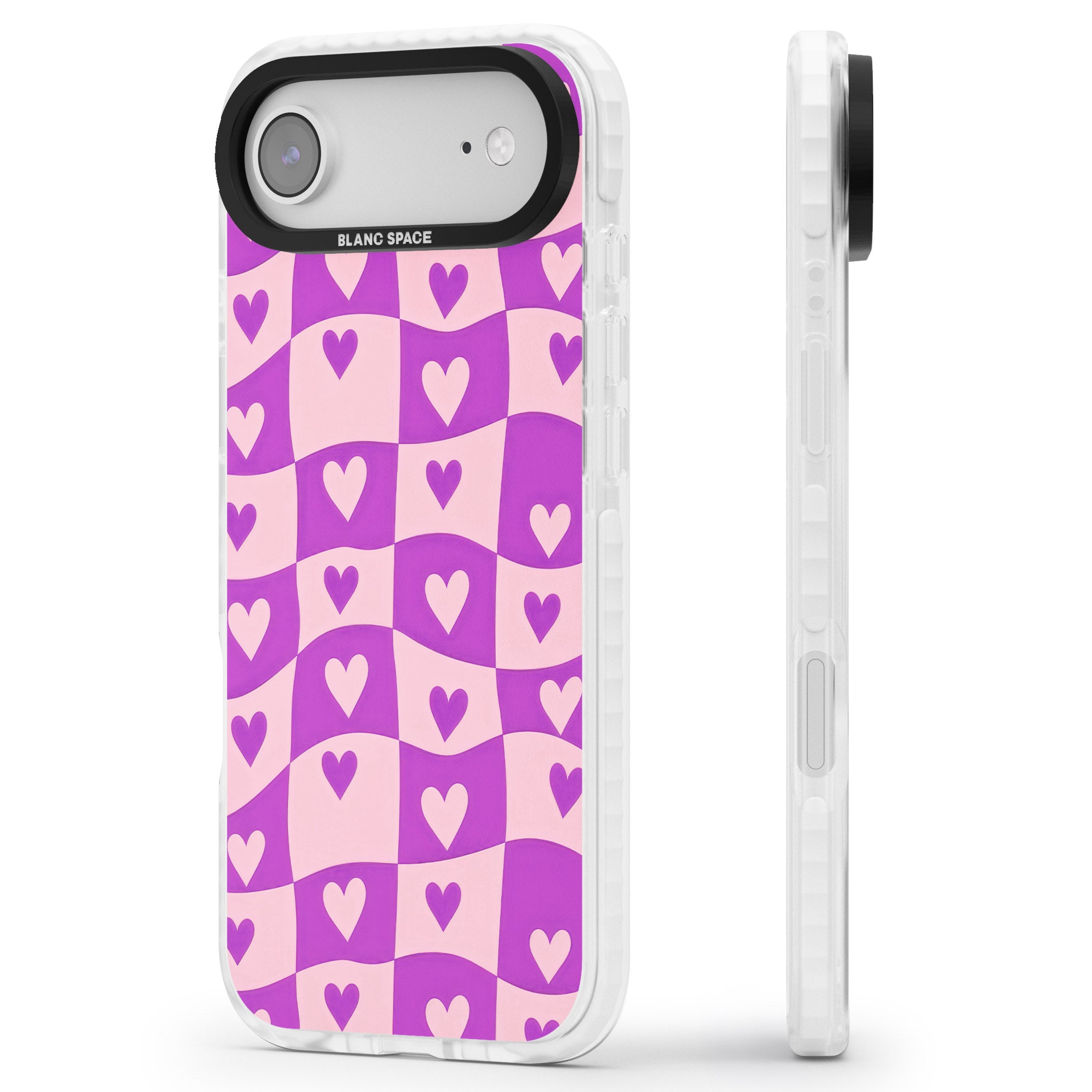 Purple Wavy Checked Hearts iPhone 17 Air Impact Clear Phone Case Side Profile
