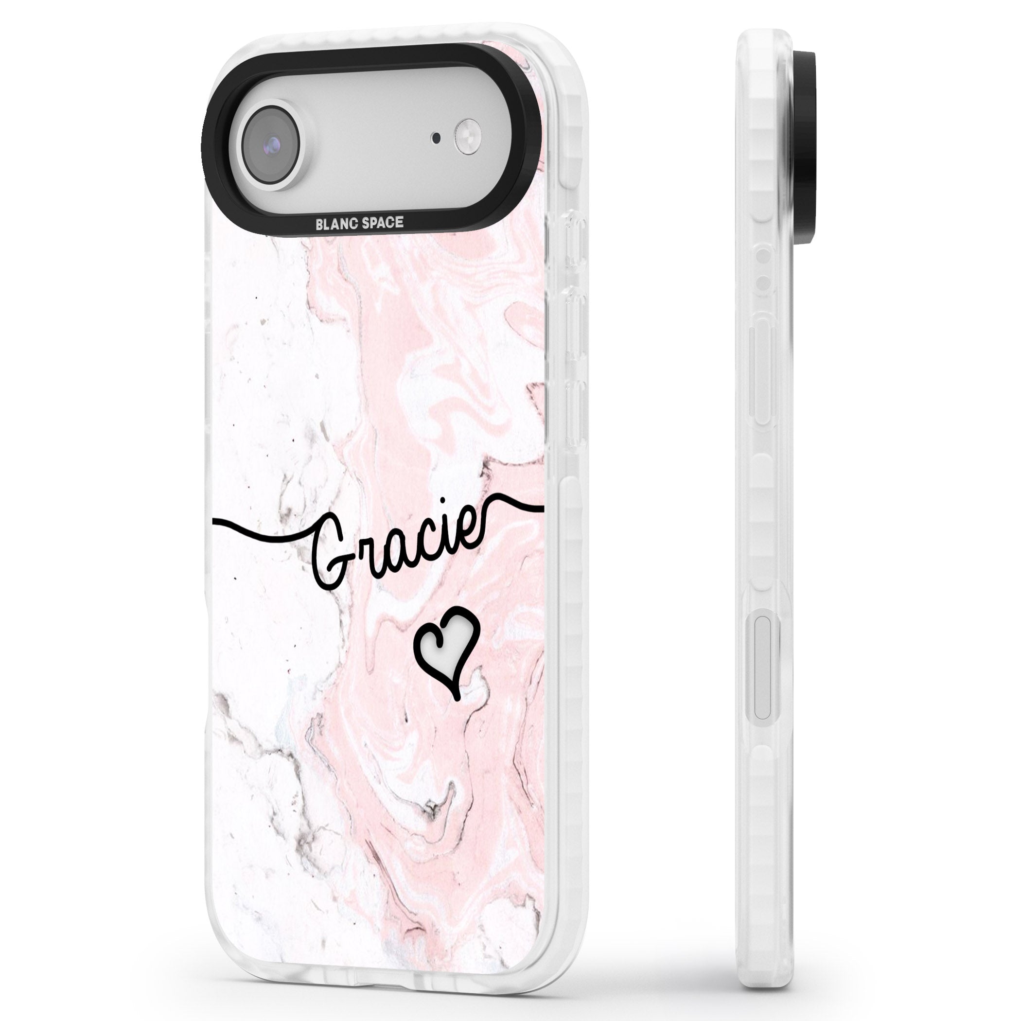 Personalised Pink Marble iPhone 17 Air Impact Clear Phone Case Side Profile