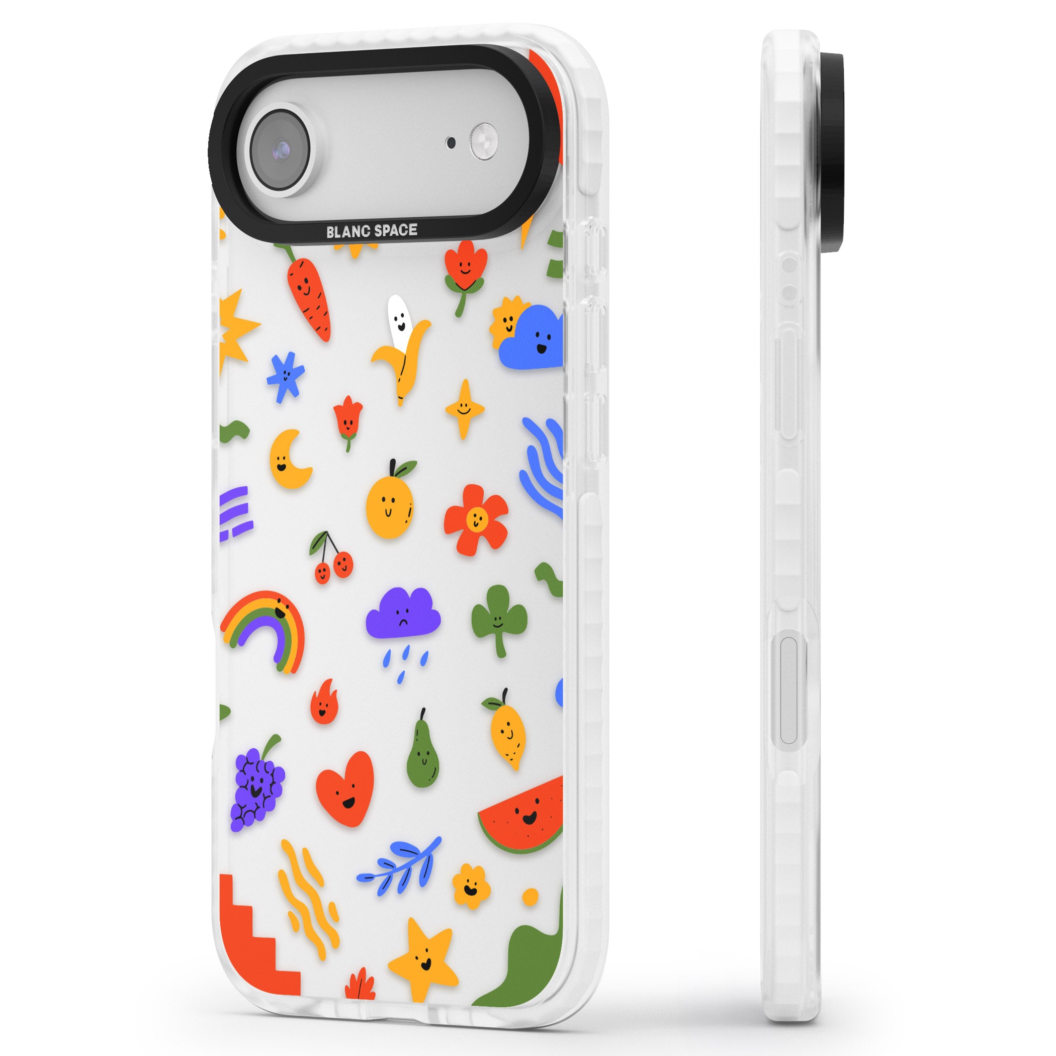 Quirky Cute Icon Pattern iPhone 17 Air Impact Clear Phone Case Side Profile