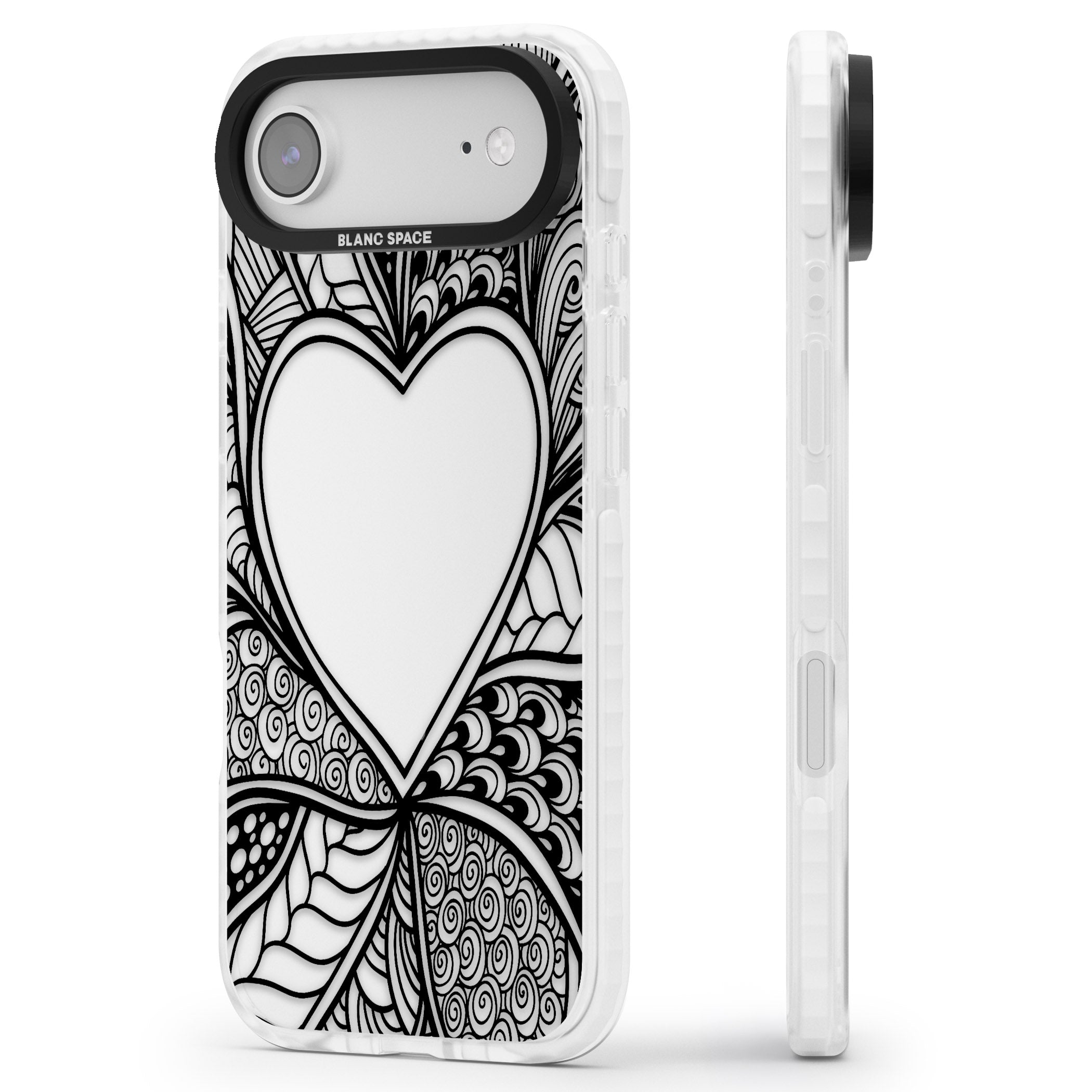 Black Henna Heart iPhone 17 Air Impact Clear Phone Case Side Profile