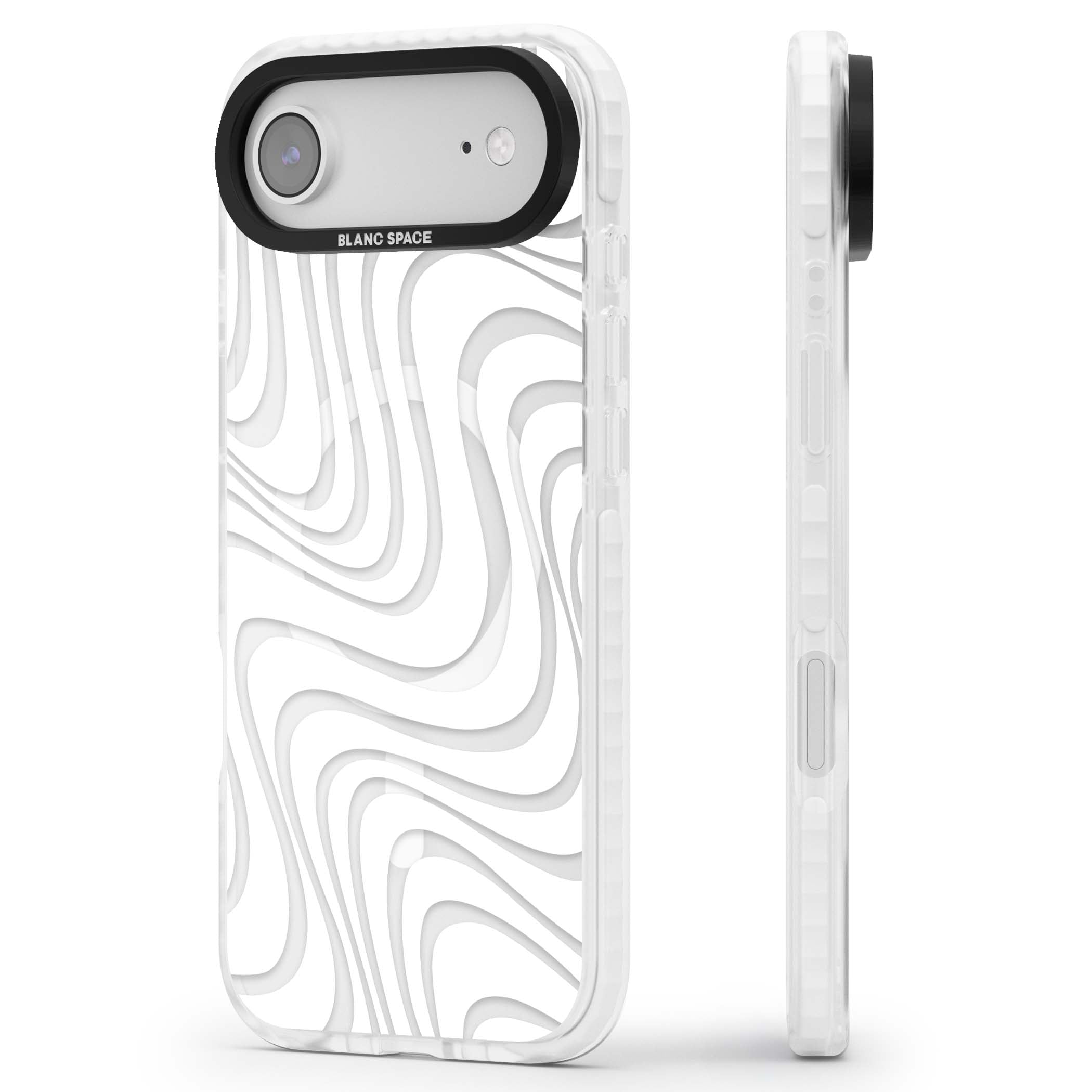 White Abstract Waves abstract iPhone case featuring flowing grey wave pattern on clear background | Impact Magsafe case for iPhone Air
