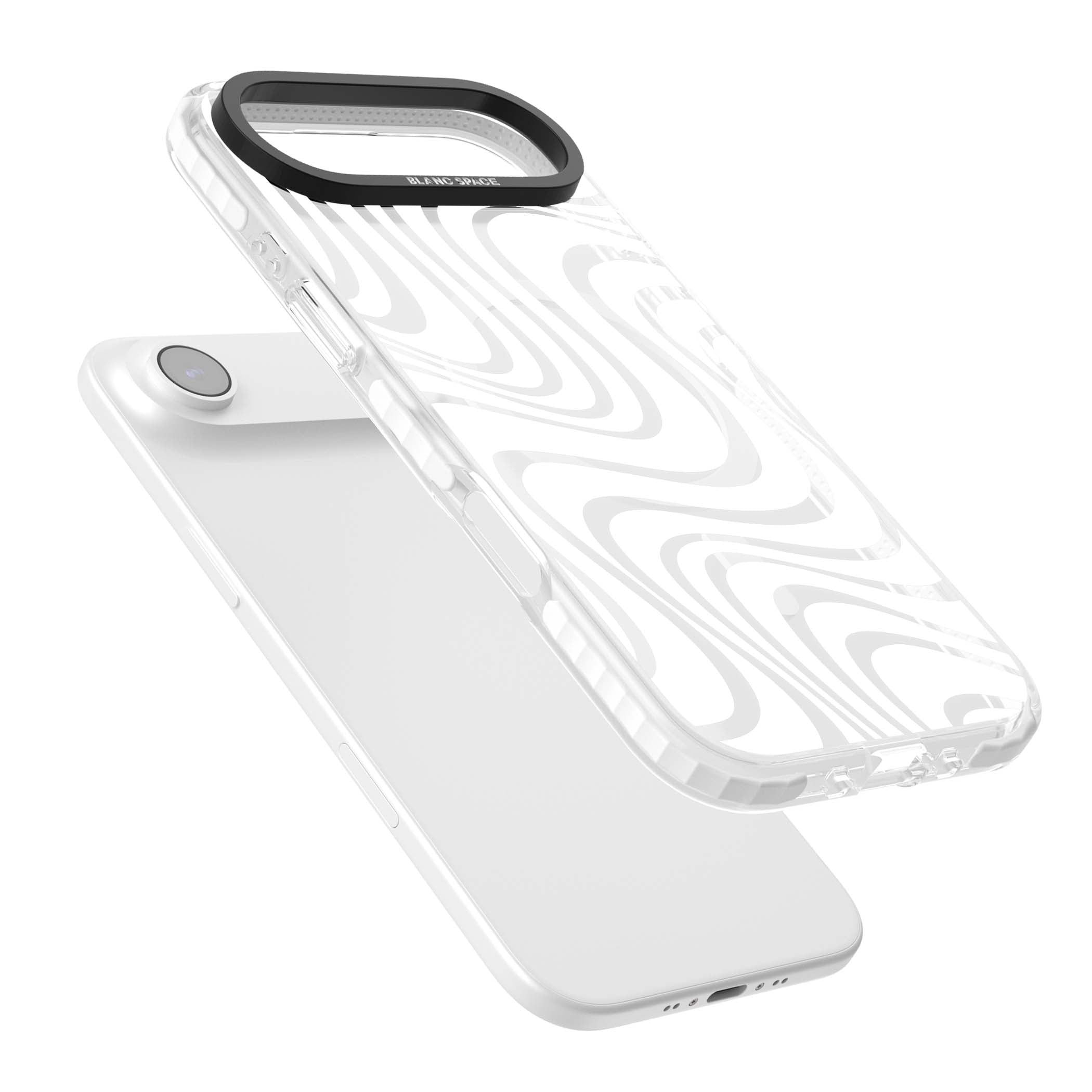 White Abstract Waves abstract iPhone case featuring flowing grey wave pattern on clear background | Impact Magsafe case for iPhone Air