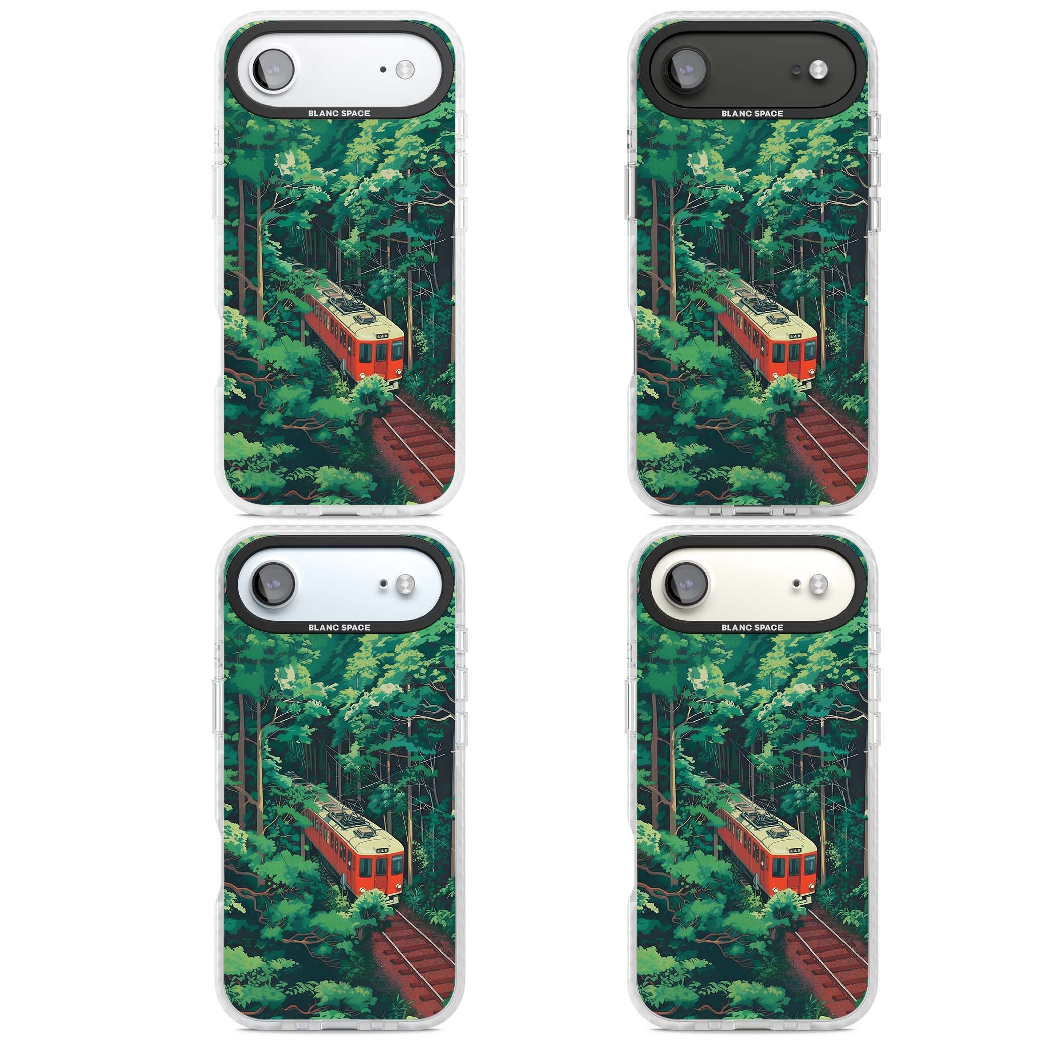 Railway In Toyama Japanese iPhone case featuring a red train, cedar forest and winding mountain railway tracks | Impact Magsafe case for iPhone Air