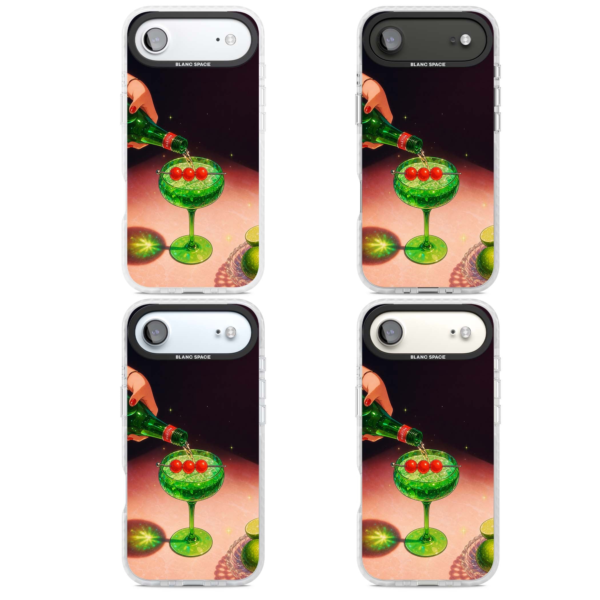 Absinthe Hour cocktail iPhone case featuring a green coupe glass, cherry garnish and vintage bottle pour illustration | Impact Magsafe case for iPhone Air