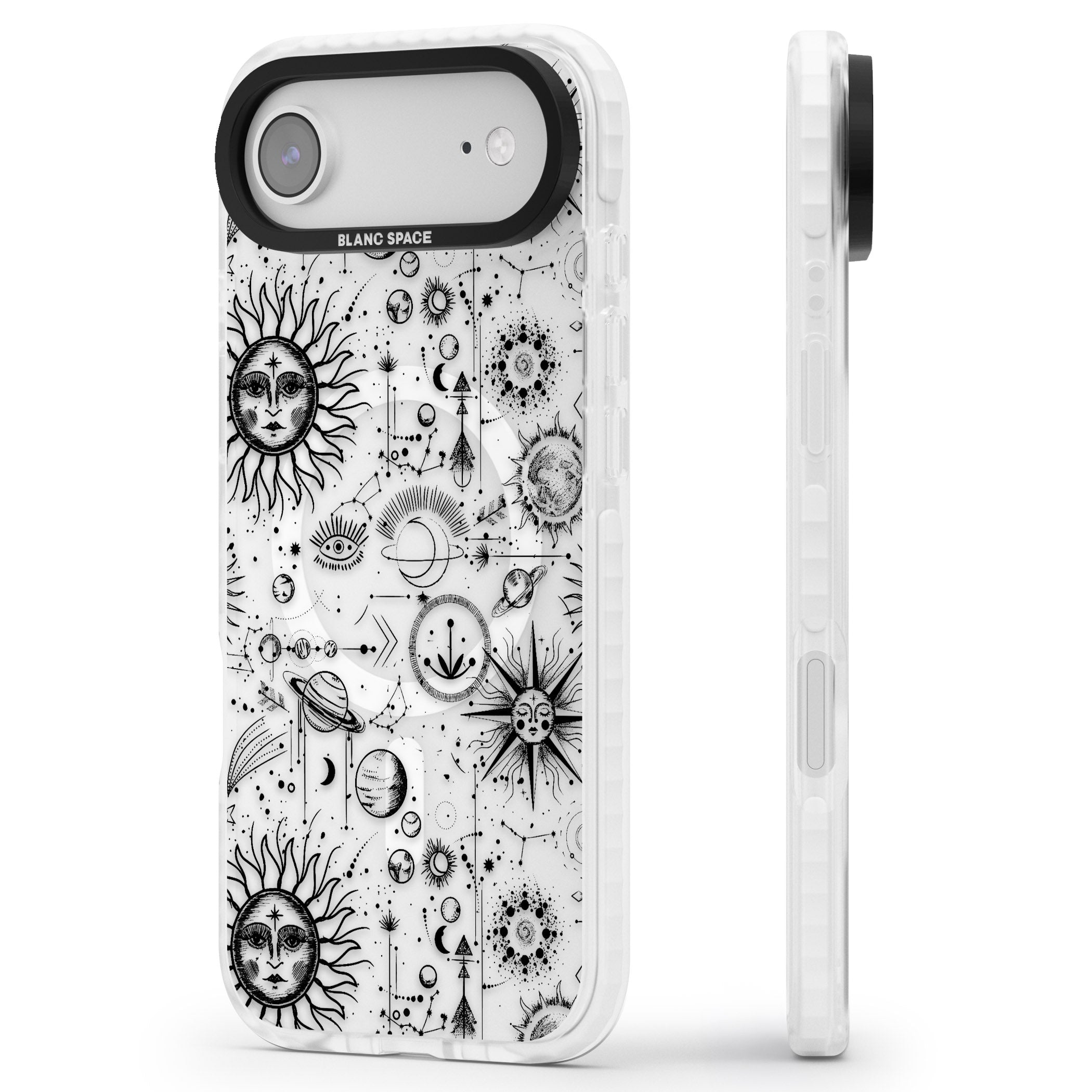 Cosmic Sun & Planets Zodiac iPhone 17 Air Impact Pro Clear Phone Case Side Profile