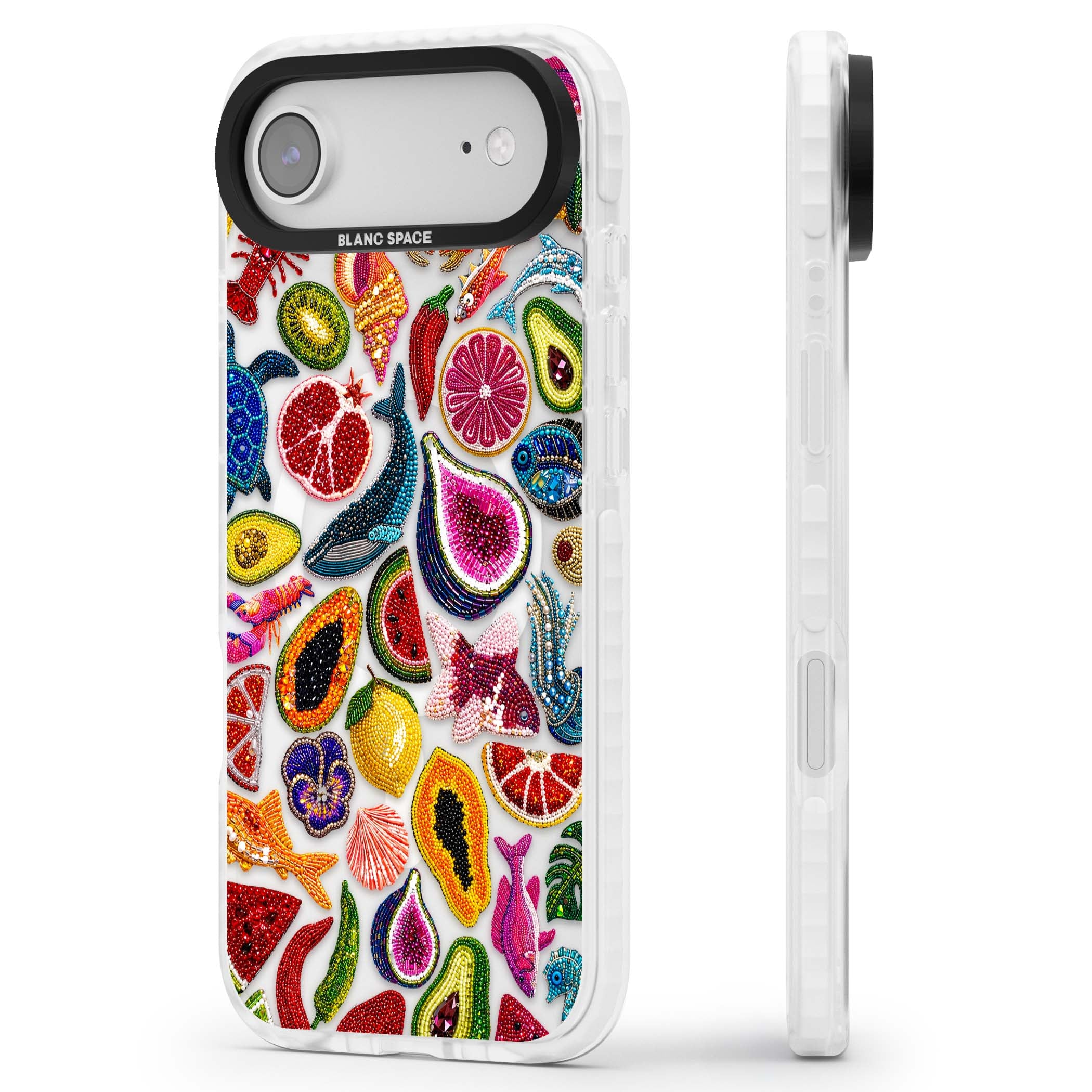 Beaded Tropic tropical iPhone case featuring beaded fruit, fish, crabs and seashells in vibrant colour | Impact Magsafe case for iPhone Air