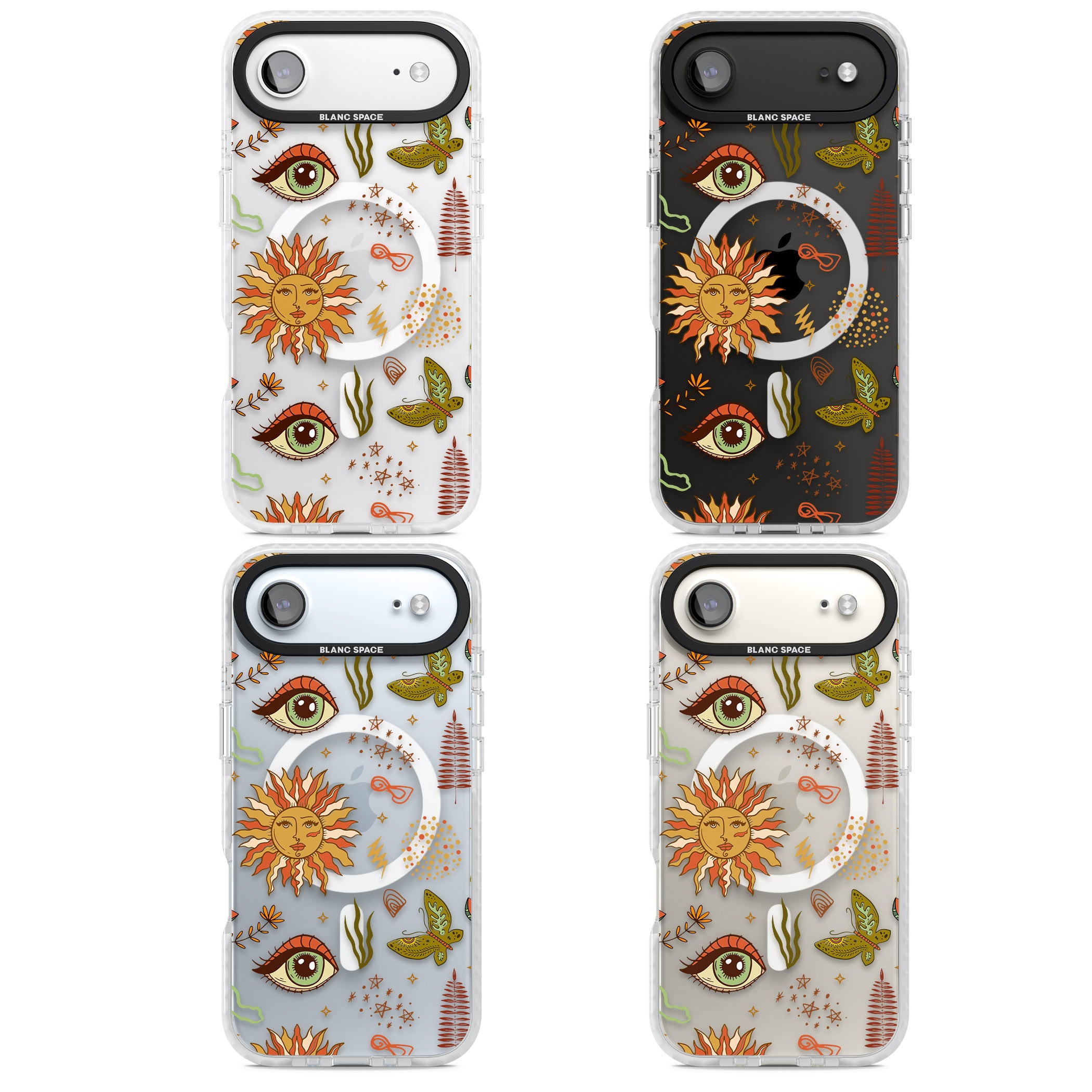 Boho Celestial Sun & Eye Pattern iPhone 17 Air Impact Pro Clear Phone Case APT Impact Protection
