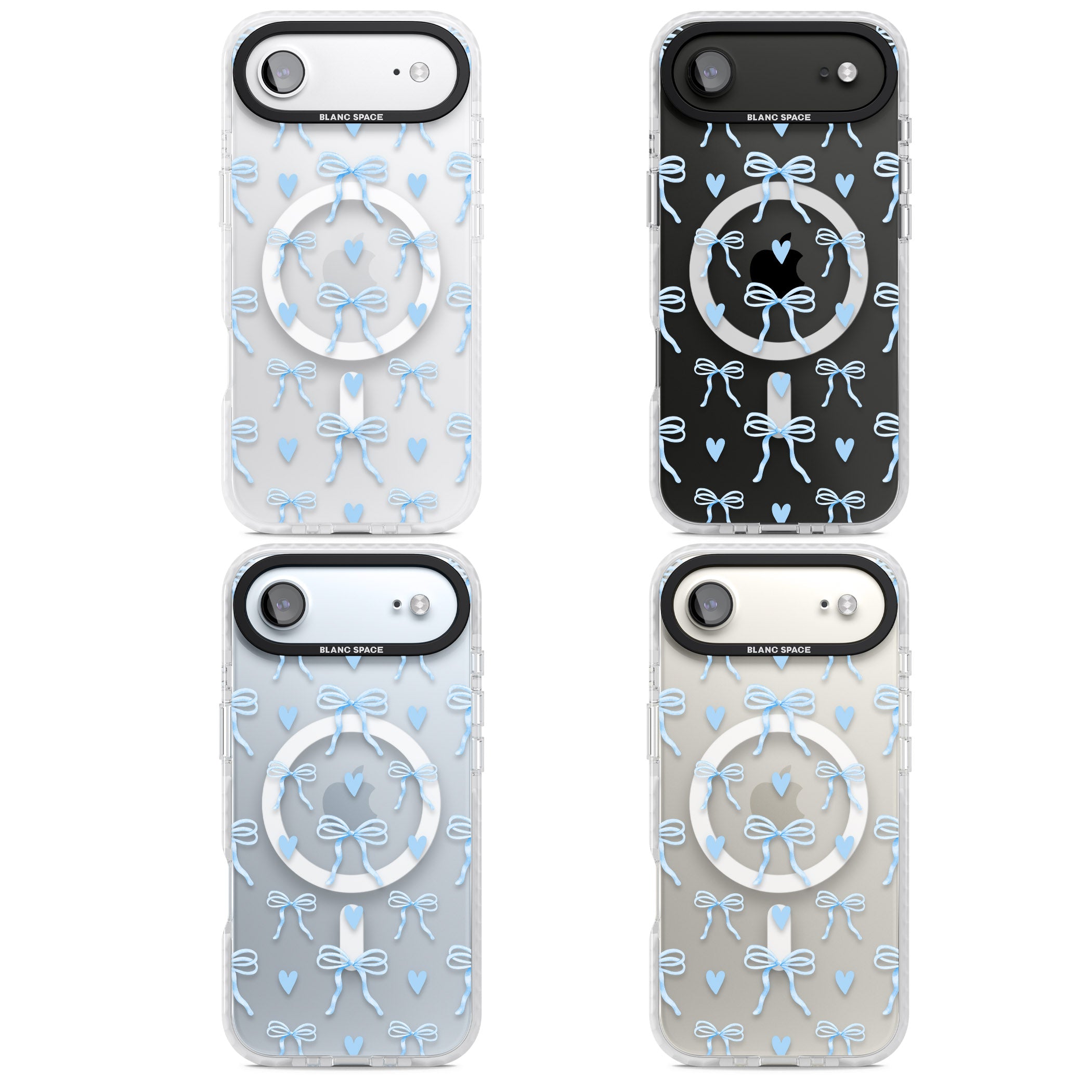 Blue Bows & Hearts iPhone 17 Air Impact Pro Clear Phone Case APT Impact Protection