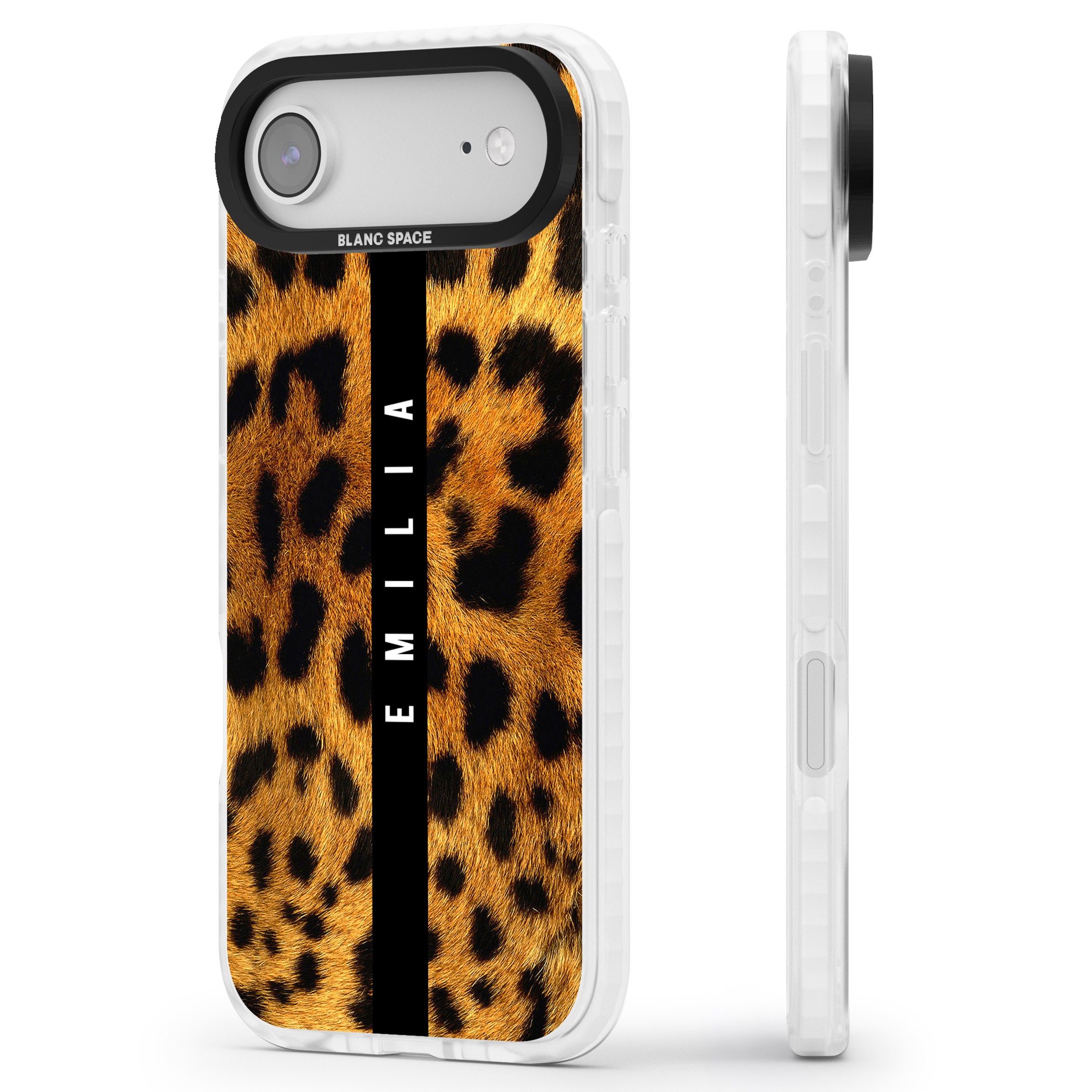 Personalised Leopard Print iPhone 17 Air Impact Pro Clear Phone Case Side Profile