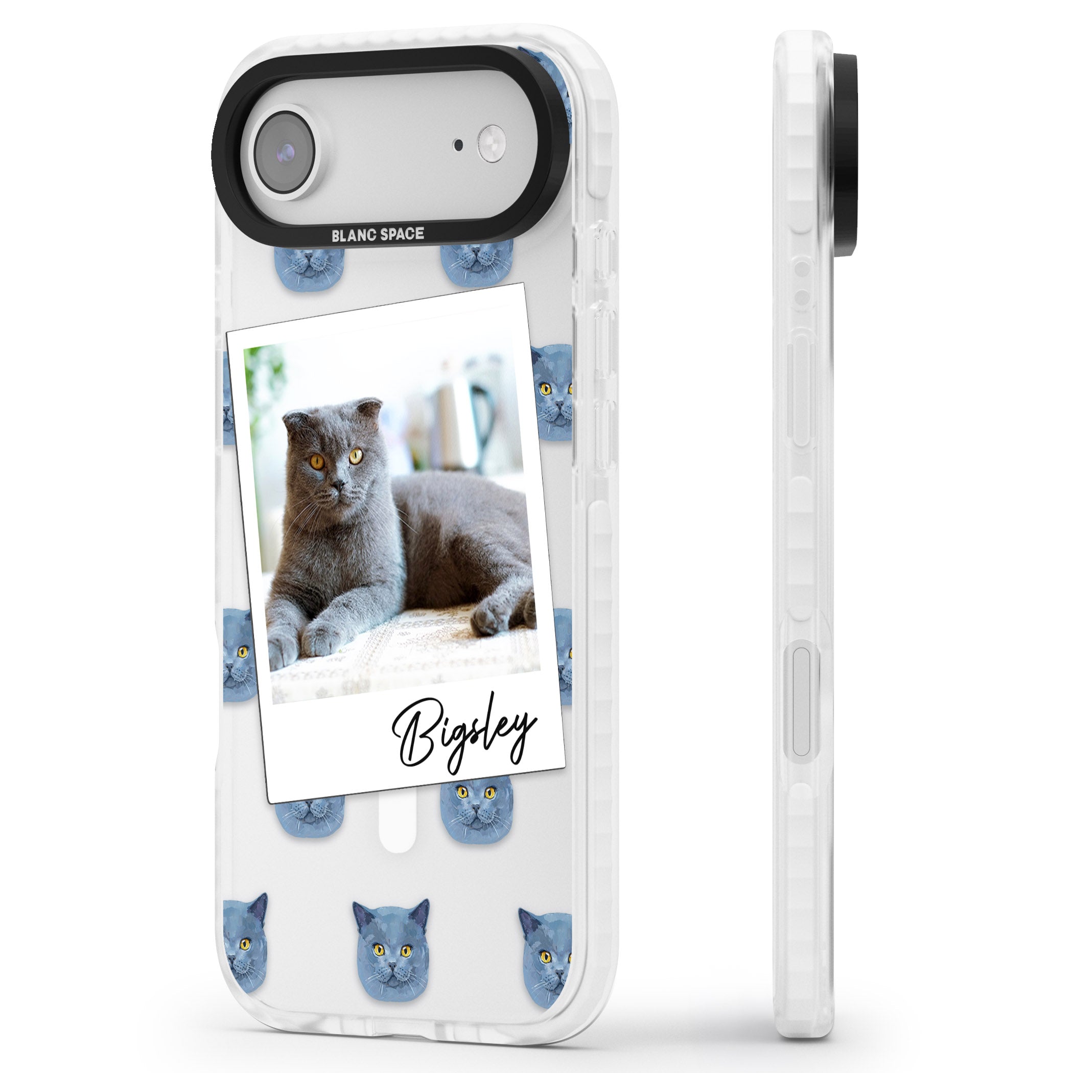 Personalised English Blue Cat Photo iPhone 17 Air Impact Pro Clear Phone Case Side Profile