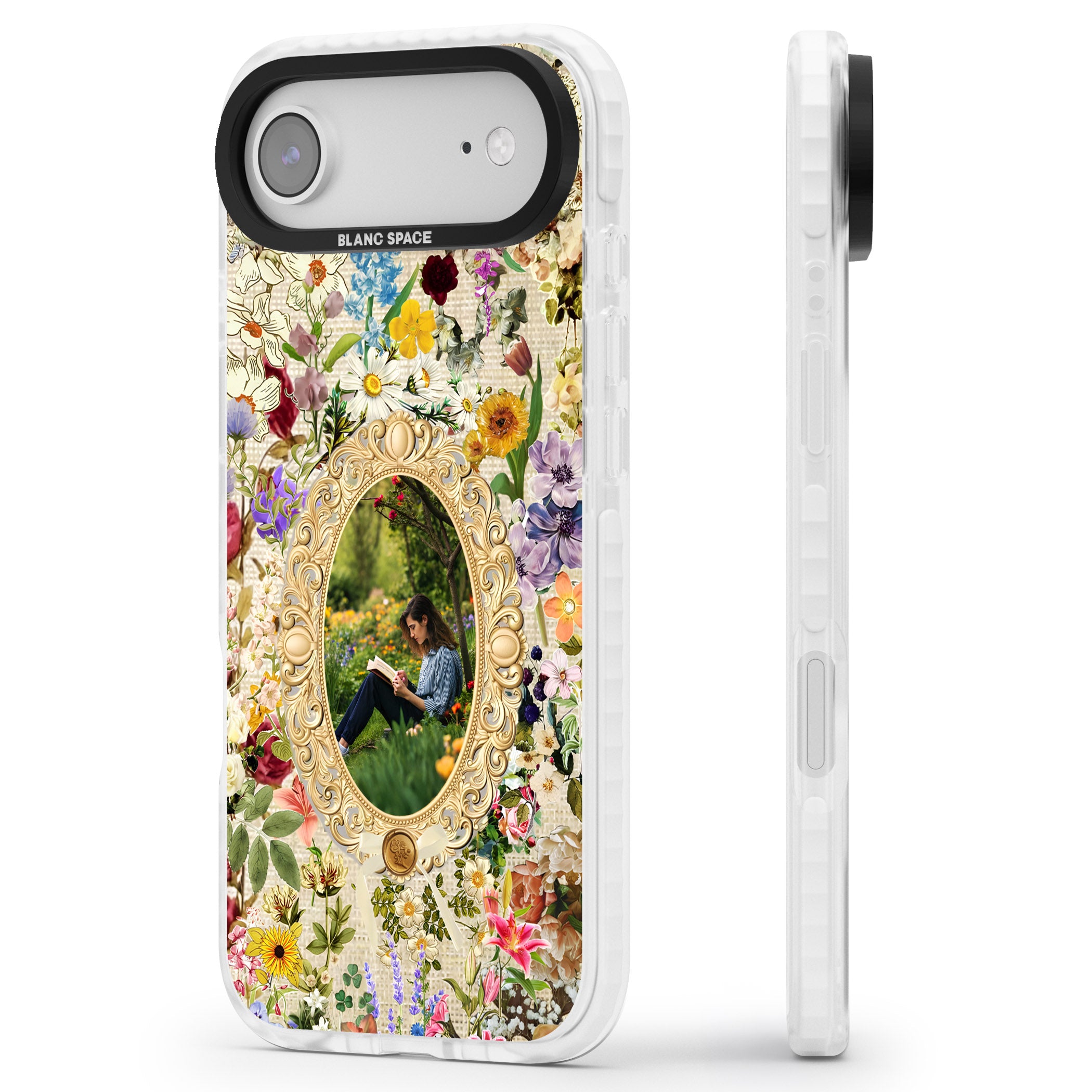 Personalised Vintage Wildflower Frame iPhone 17 Air Impact Pro Clear Phone Case Side Profile