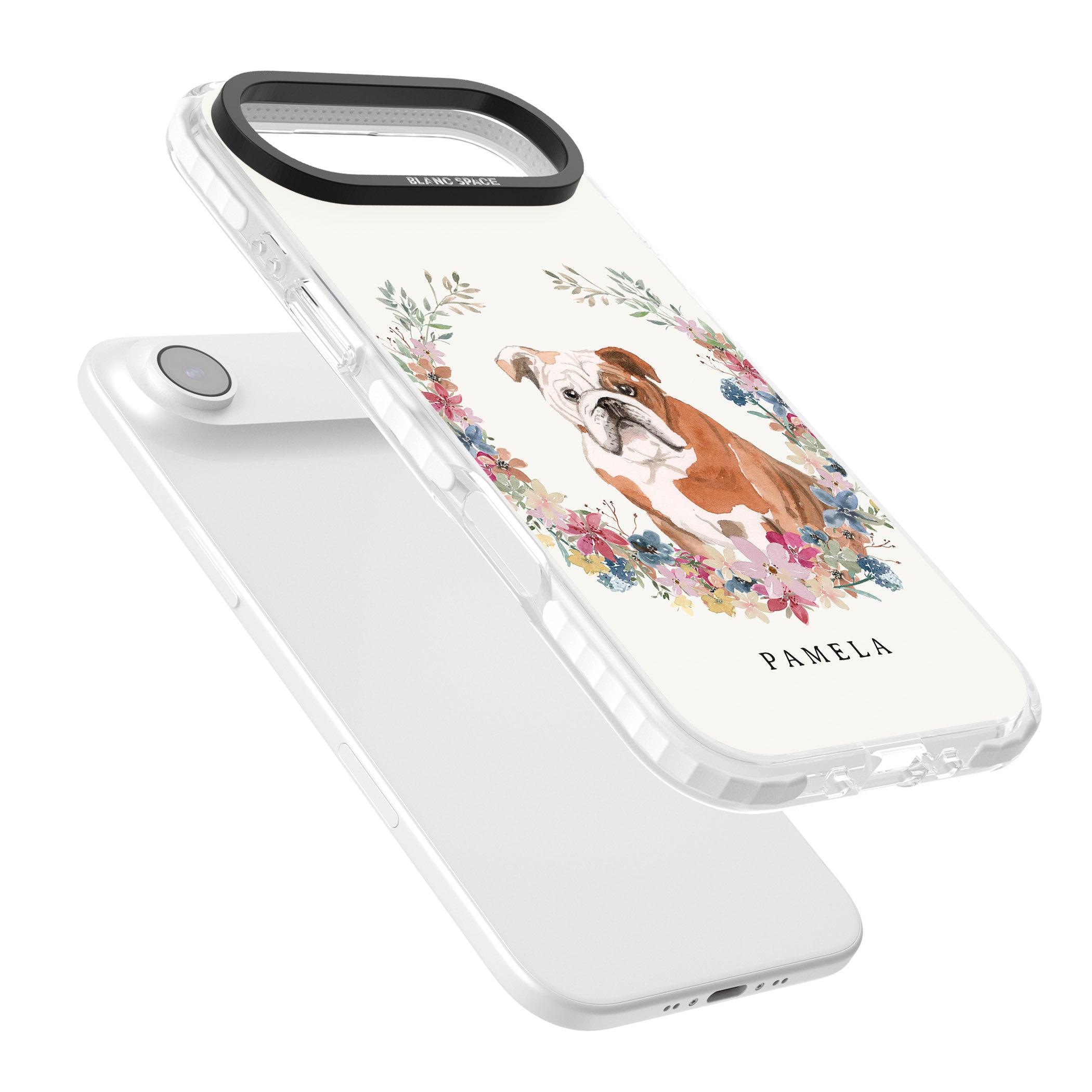 Personalised English Bulldog Floral Portrait iPhone 17 Air Impact Pro Clear Phone Case Colours