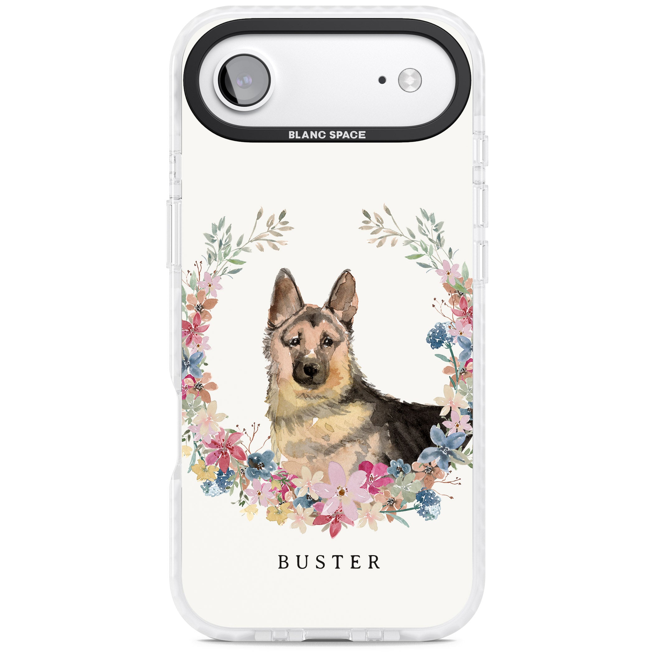 Personalised German Shepherd Floral Portrait iPhone 17 Air Impact Pro Clear Phone Case