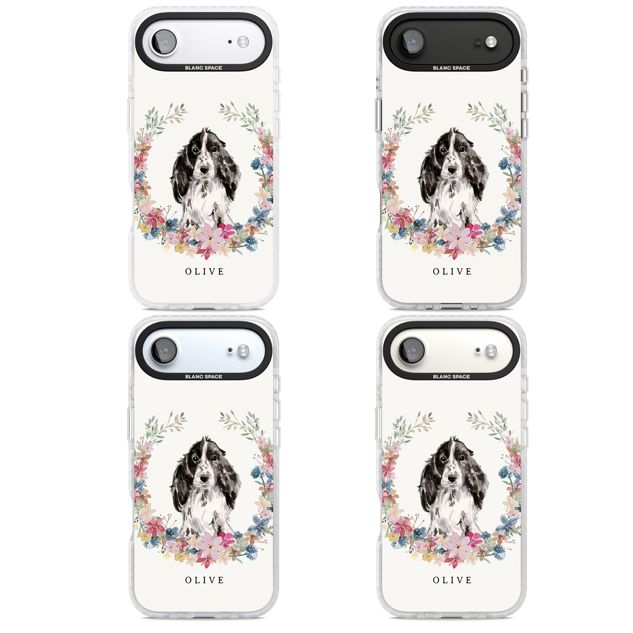 Personalised Black Cocker Spaniel Floral Portrait iPhone 17 Air Impact Pro Clear Phone Case APT Impact Protection