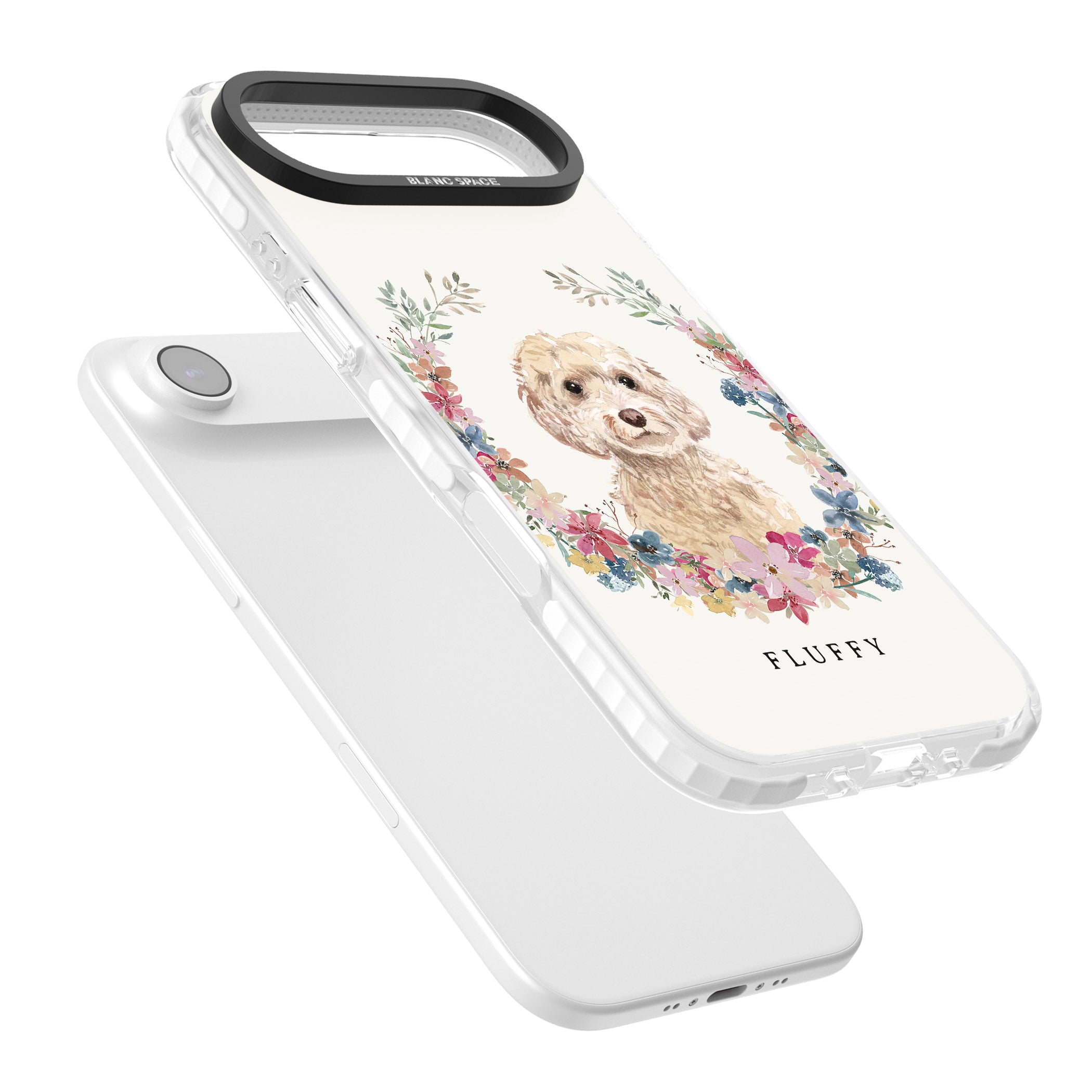 Personalised Champagne Cockapoo Floral Portrait iPhone 17 Air Impact Pro Clear Phone Case Colours