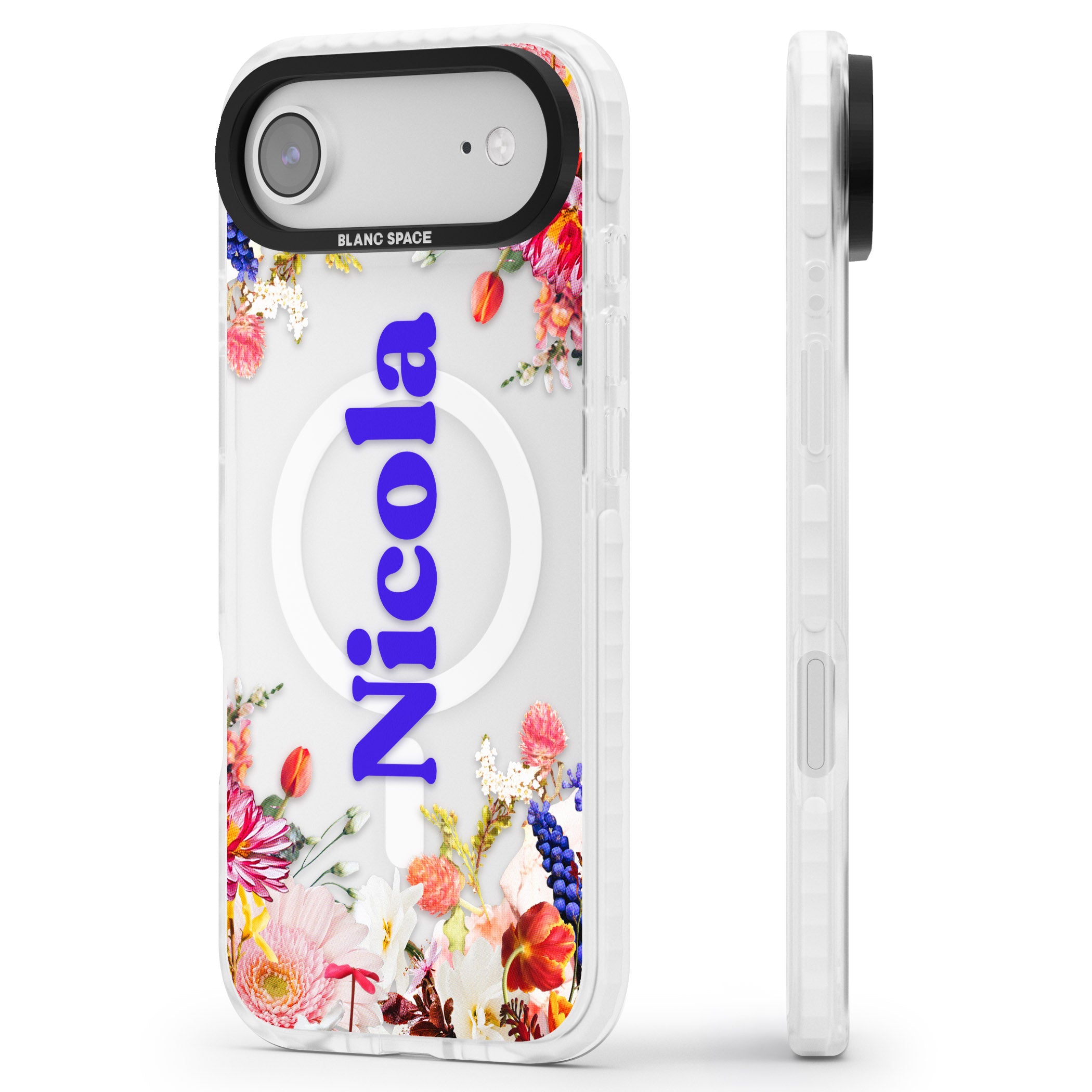 Personalised Floral Name iPhone 17 Air Impact Pro Clear Phone Case Side Profile