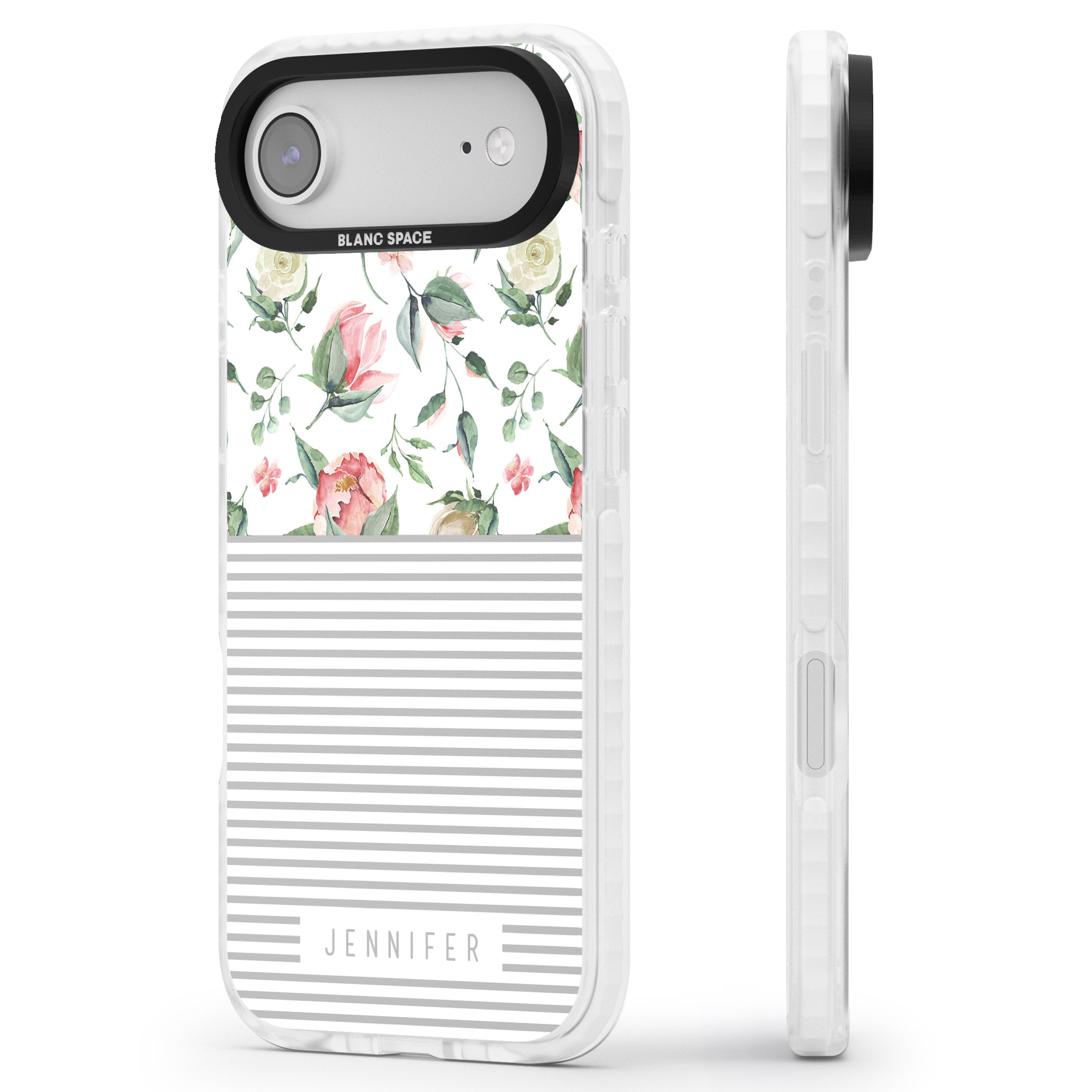 Personalised Light Floral Pattern & Stripes iPhone 17 Air Impact Pro Clear Phone Case Side Profile