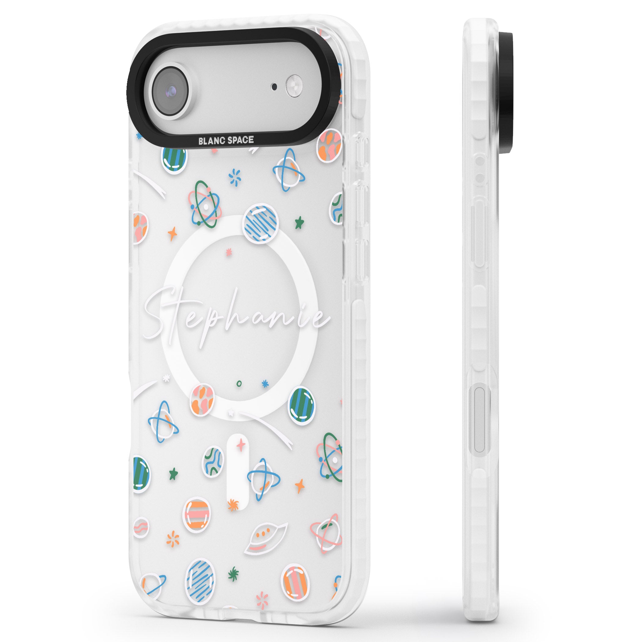 Personalised Space Pattern iPhone 17 Air Impact Pro Clear Phone Case Side Profile