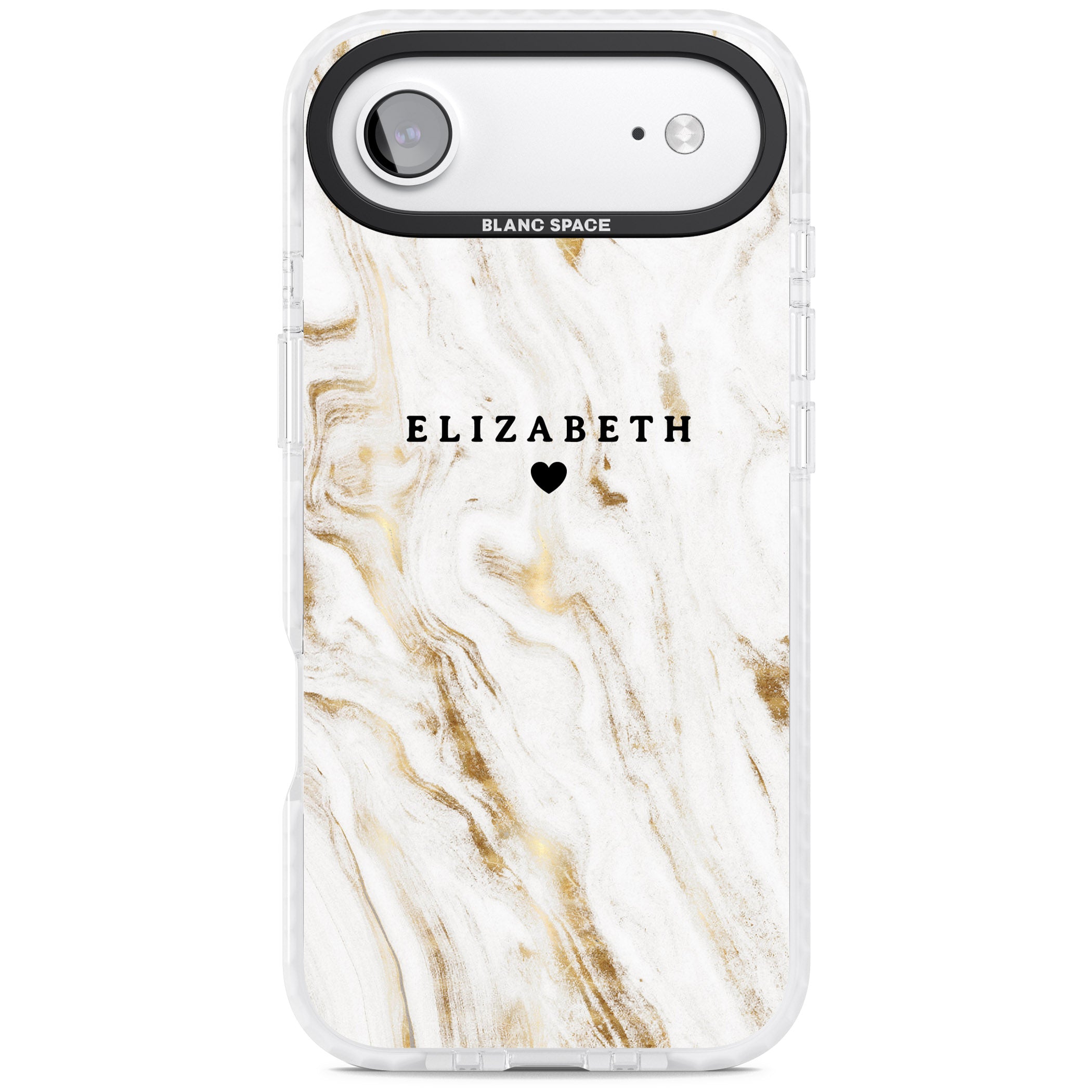 Personalised White & Gold Swirl Marble iPhone 17 Air Impact Pro Clear Phone Case