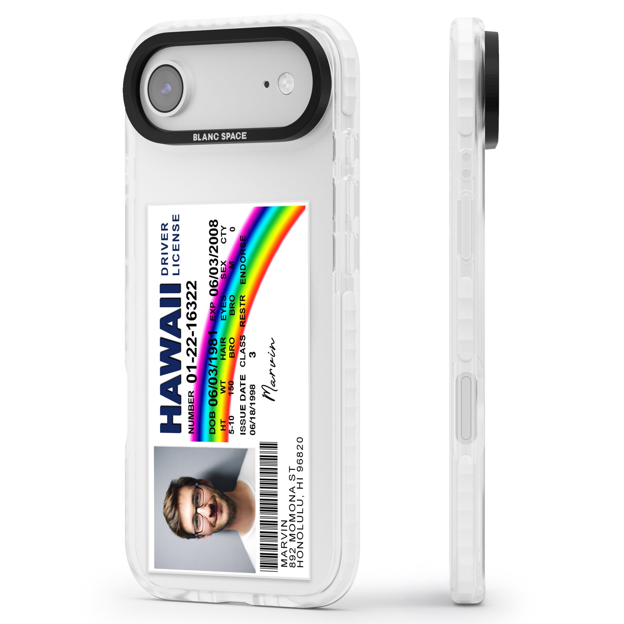 Personalised Hawaii Driving License iPhone 17 Air Impact Pro Clear Phone Case Side Profile