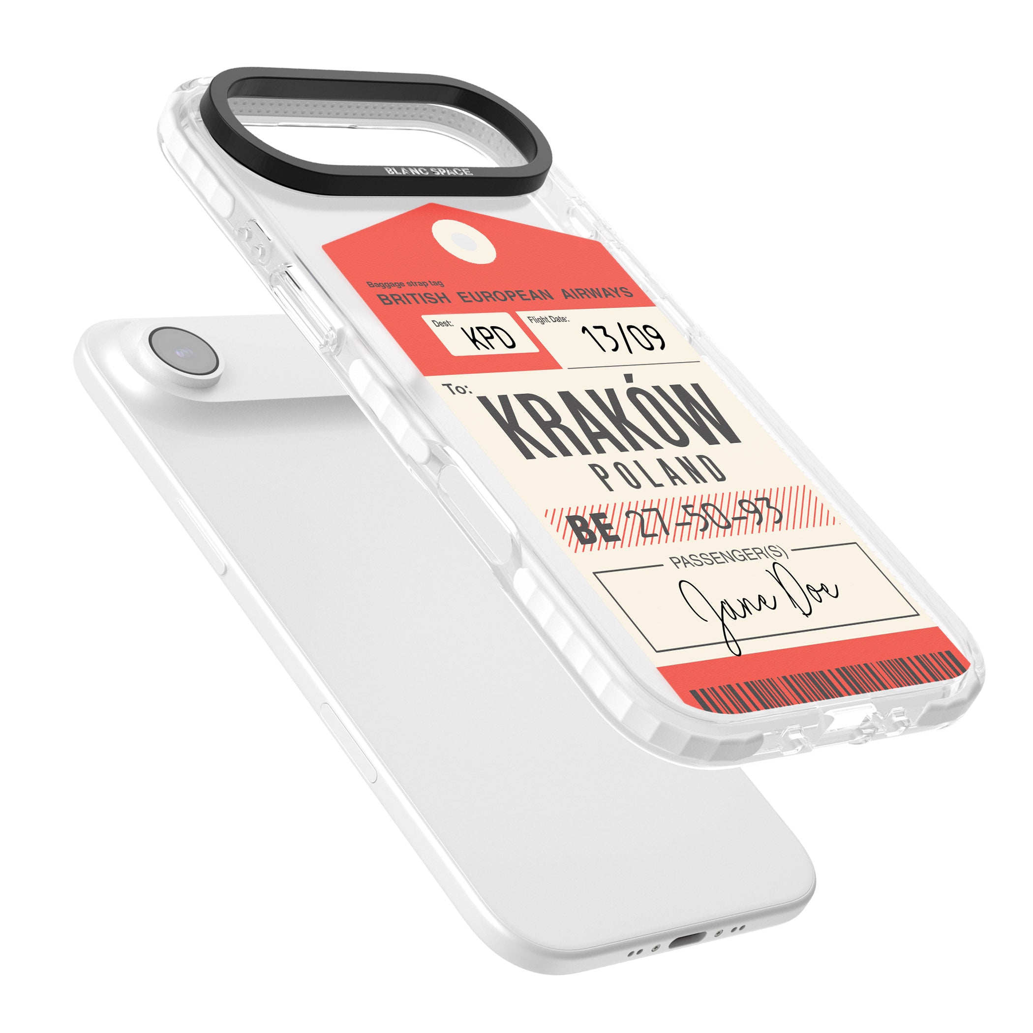 Personalised Vintage Bea Luggage Tag iPhone 17 Air Impact Pro Clear Phone Case Colours