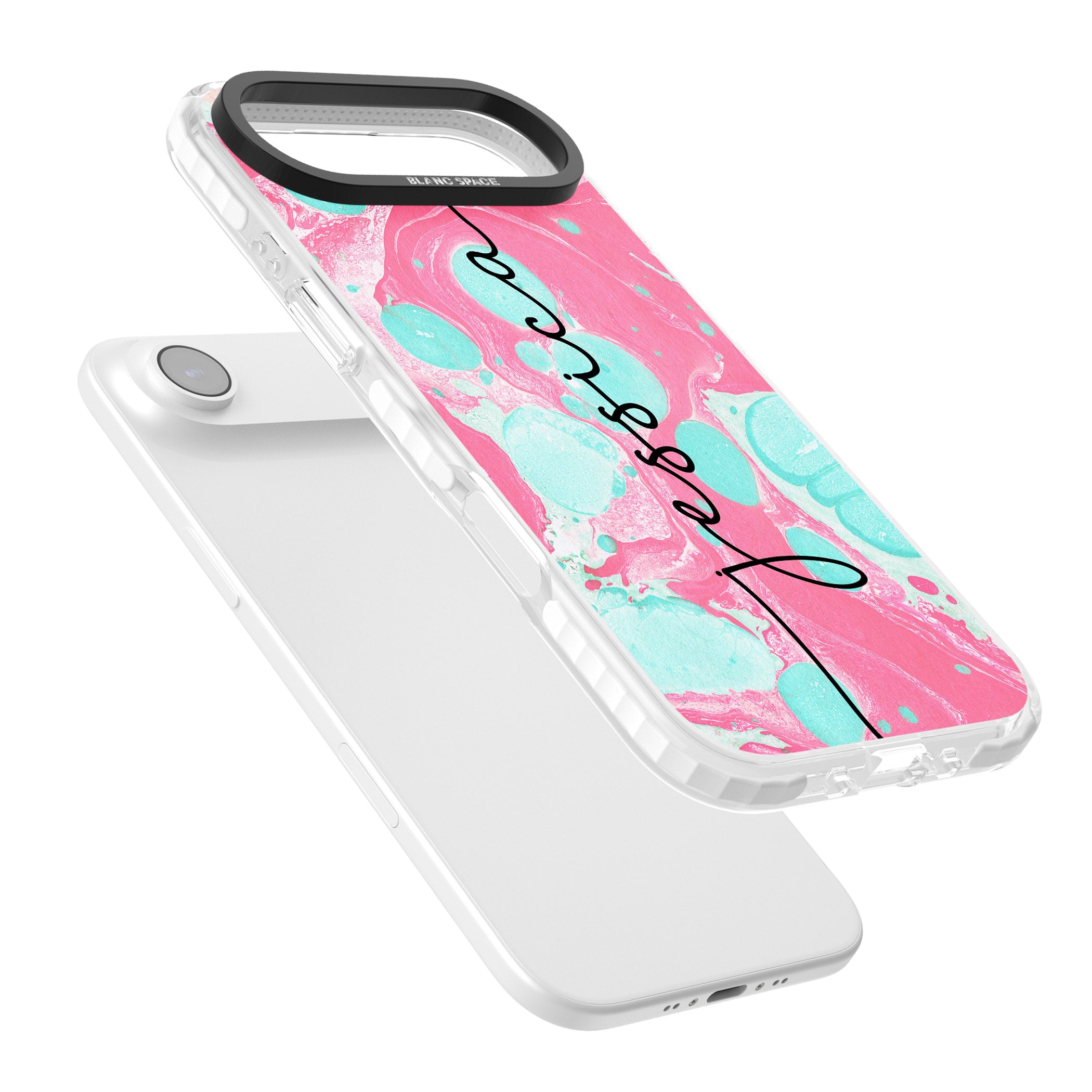 Personalised Turquoise & Pink Marbled iPhone 17 Air Impact Pro Clear Phone Case Colours