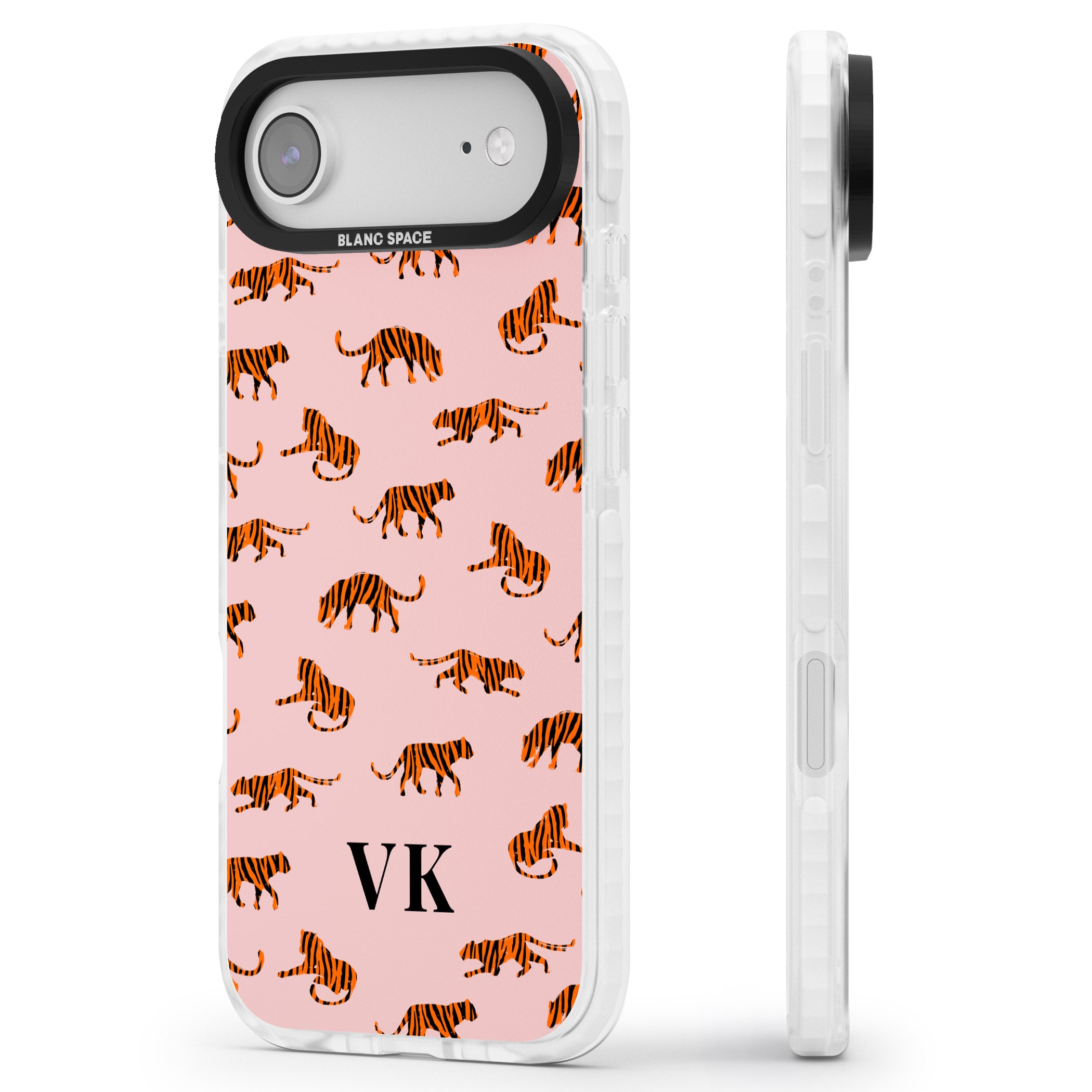 Personalised Pink Safari Tiger Pattern iPhone 17 Air Impact Pro Clear Phone Case Side Profile