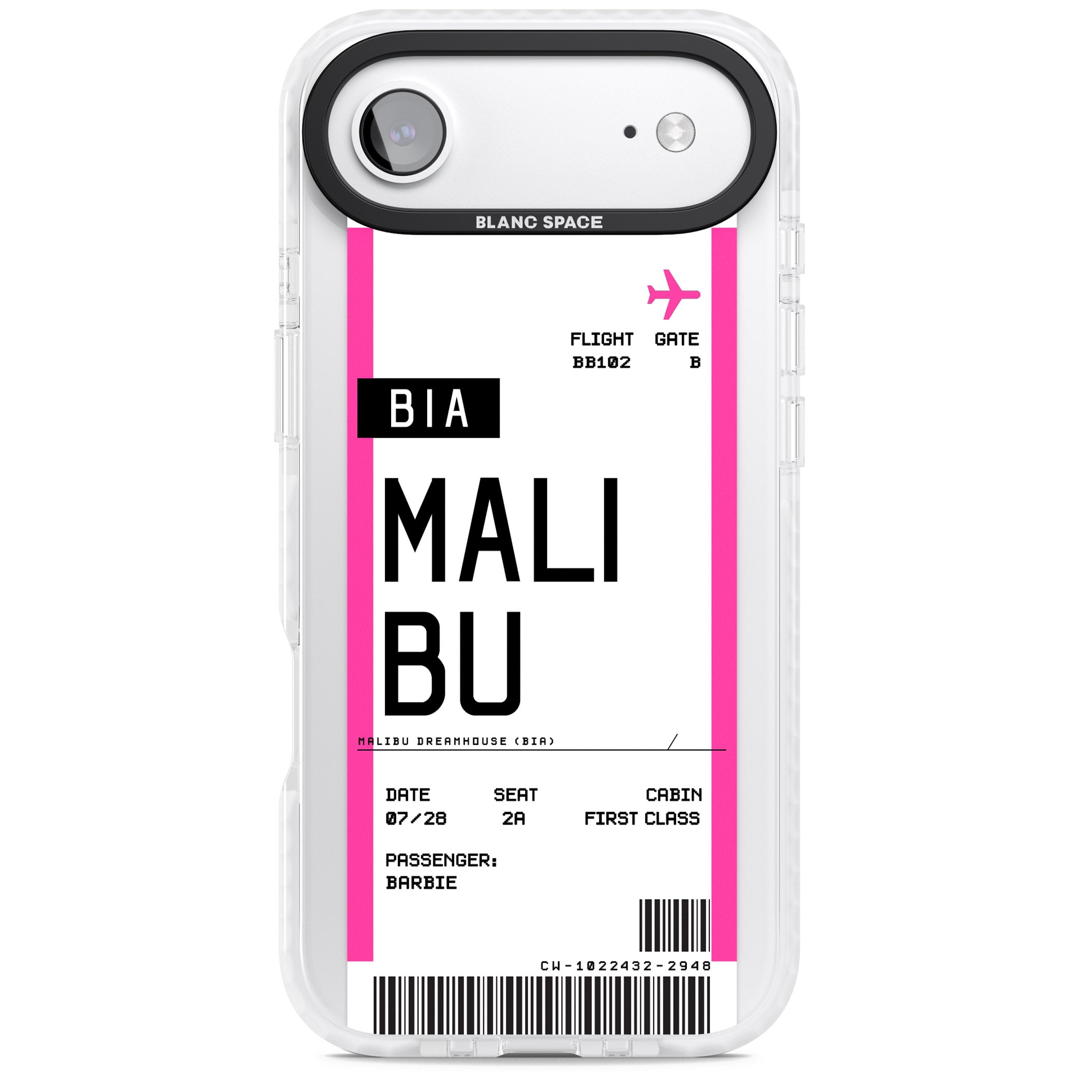 Personalised Pink Malibu Boarding Pass iPhone 17 Air Impact Pro Clear Phone Case
