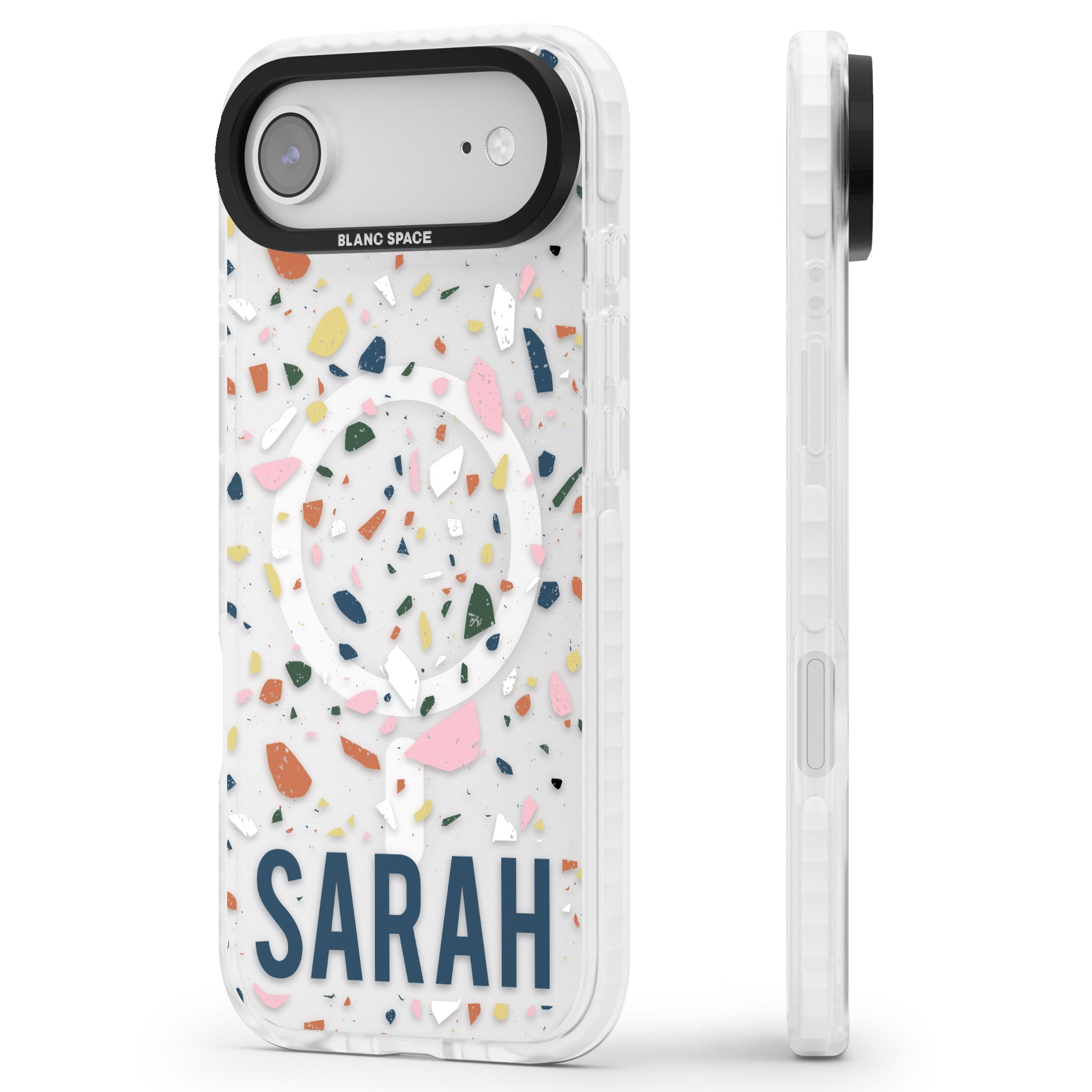 Personalised Terrazzo iPhone 17 Air Impact Pro Clear Phone Case Side Profile