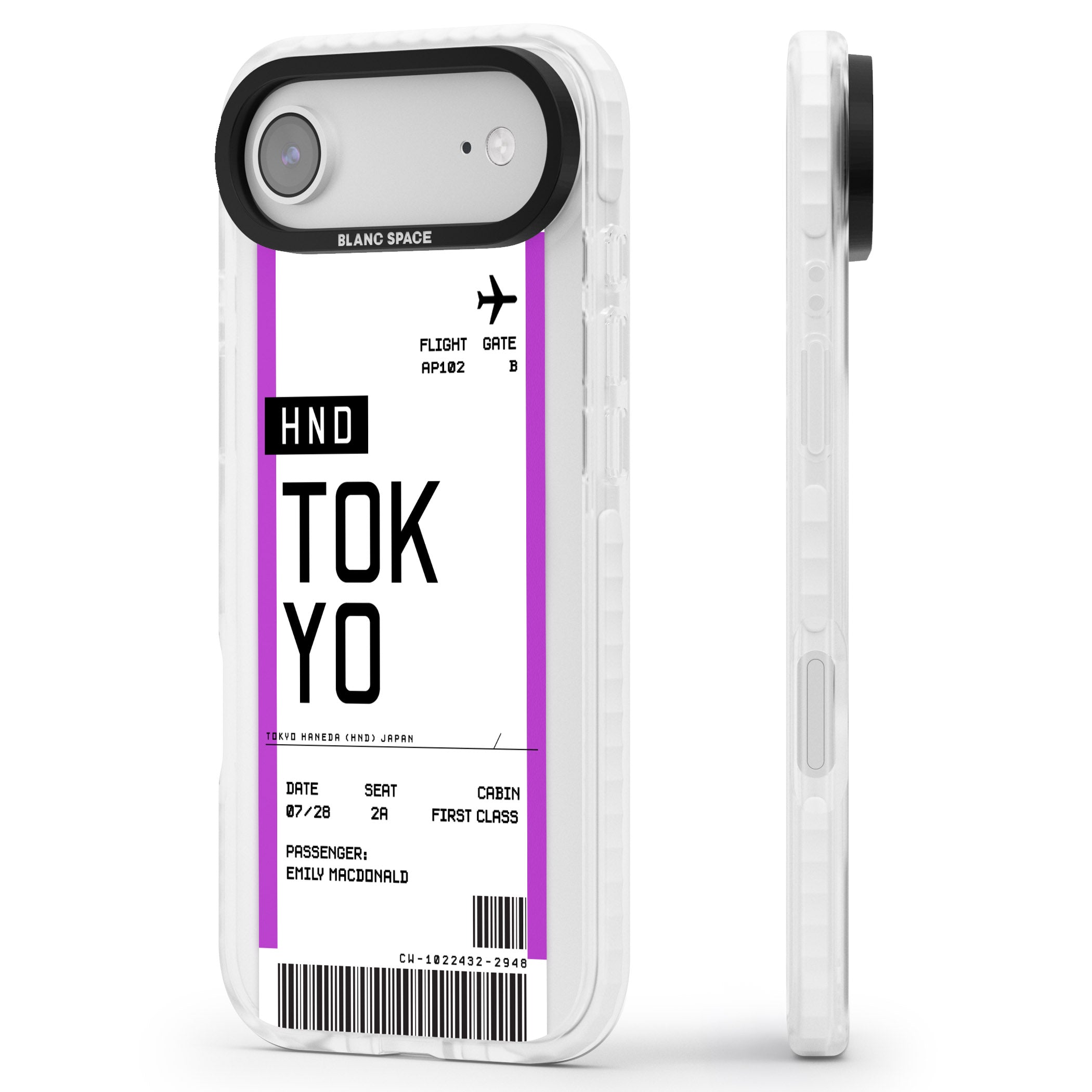 Personalised Tokyo Boarding Pass iPhone 17 Air Impact Pro Clear Phone Case Side Profile