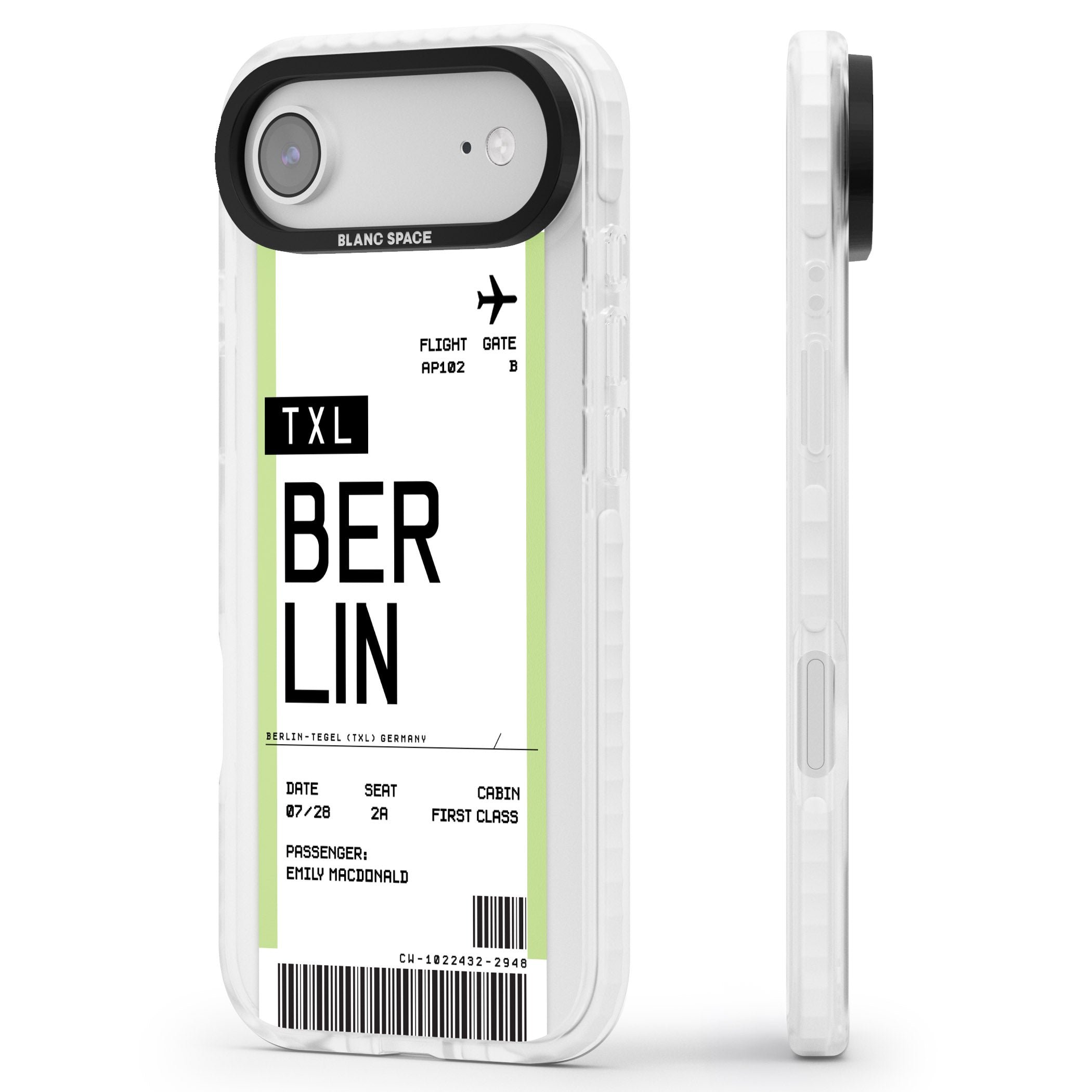 Personalised Berlin Boarding Pass iPhone 17 Air Impact Pro Clear Phone Case Side Profile