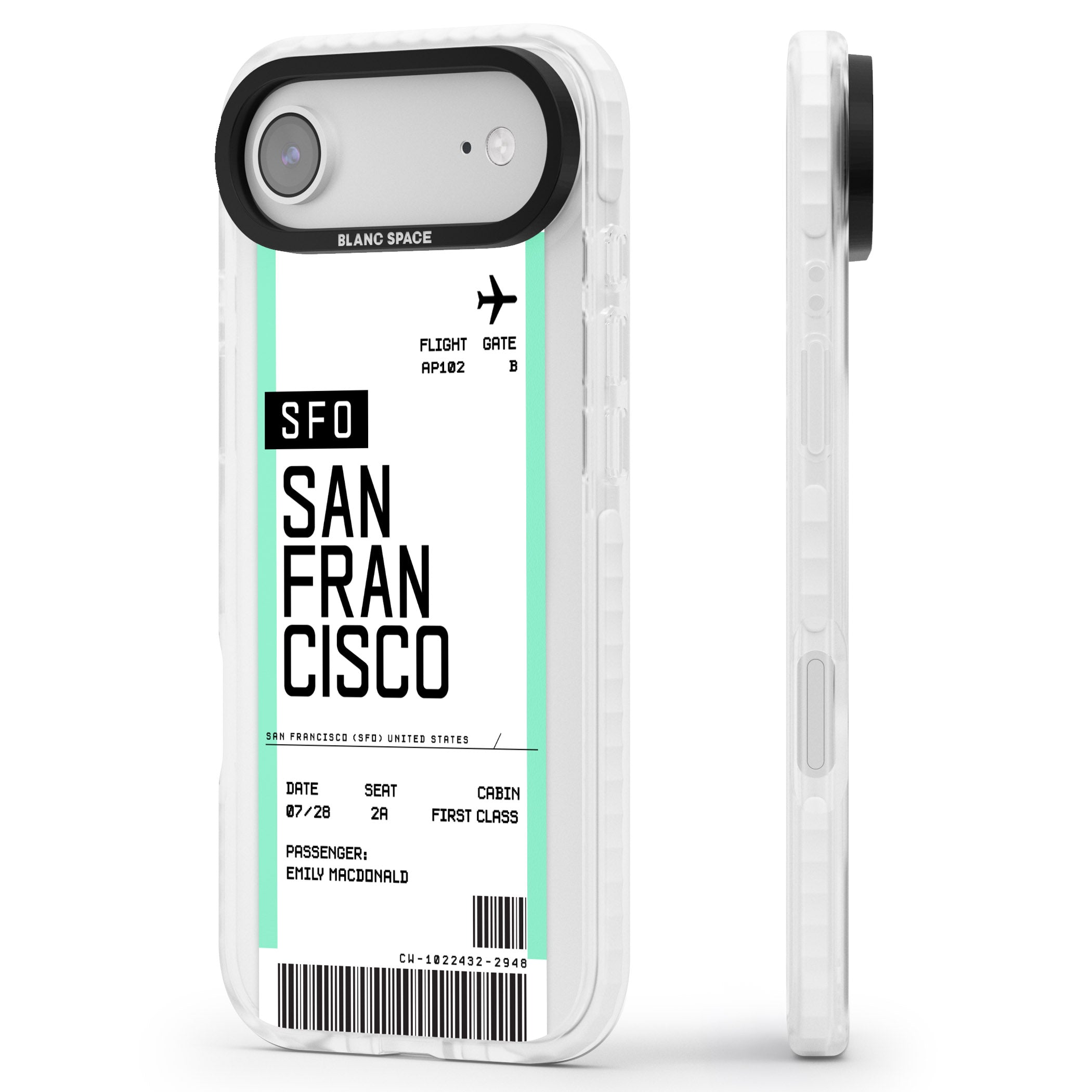Personalised San Francisco Boarding Pass iPhone 17 Air Impact Pro Clear Phone Case Side Profile