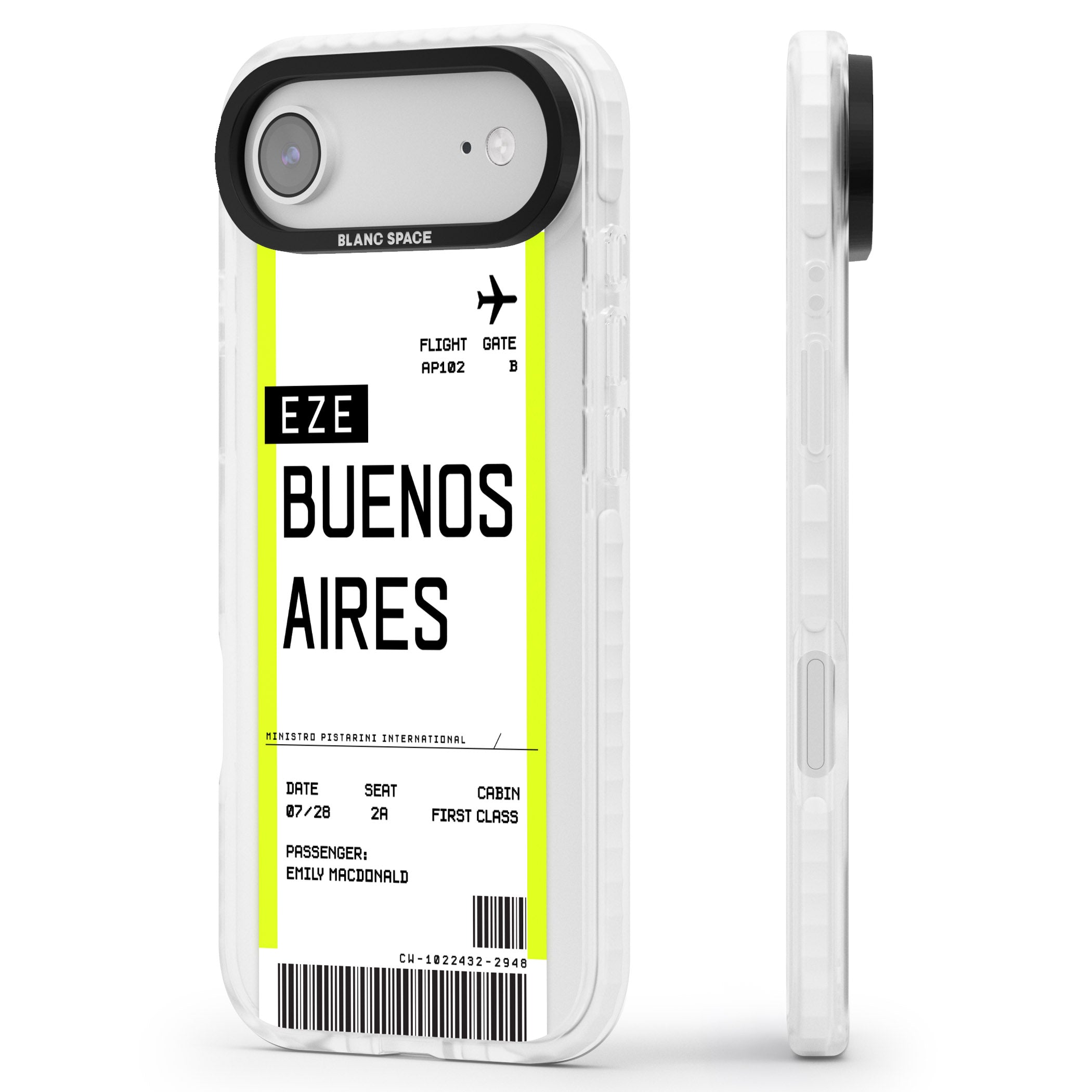 Personalised Buenos Aires Boarding Pass iPhone 17 Air Impact Pro Clear Phone Case Side Profile