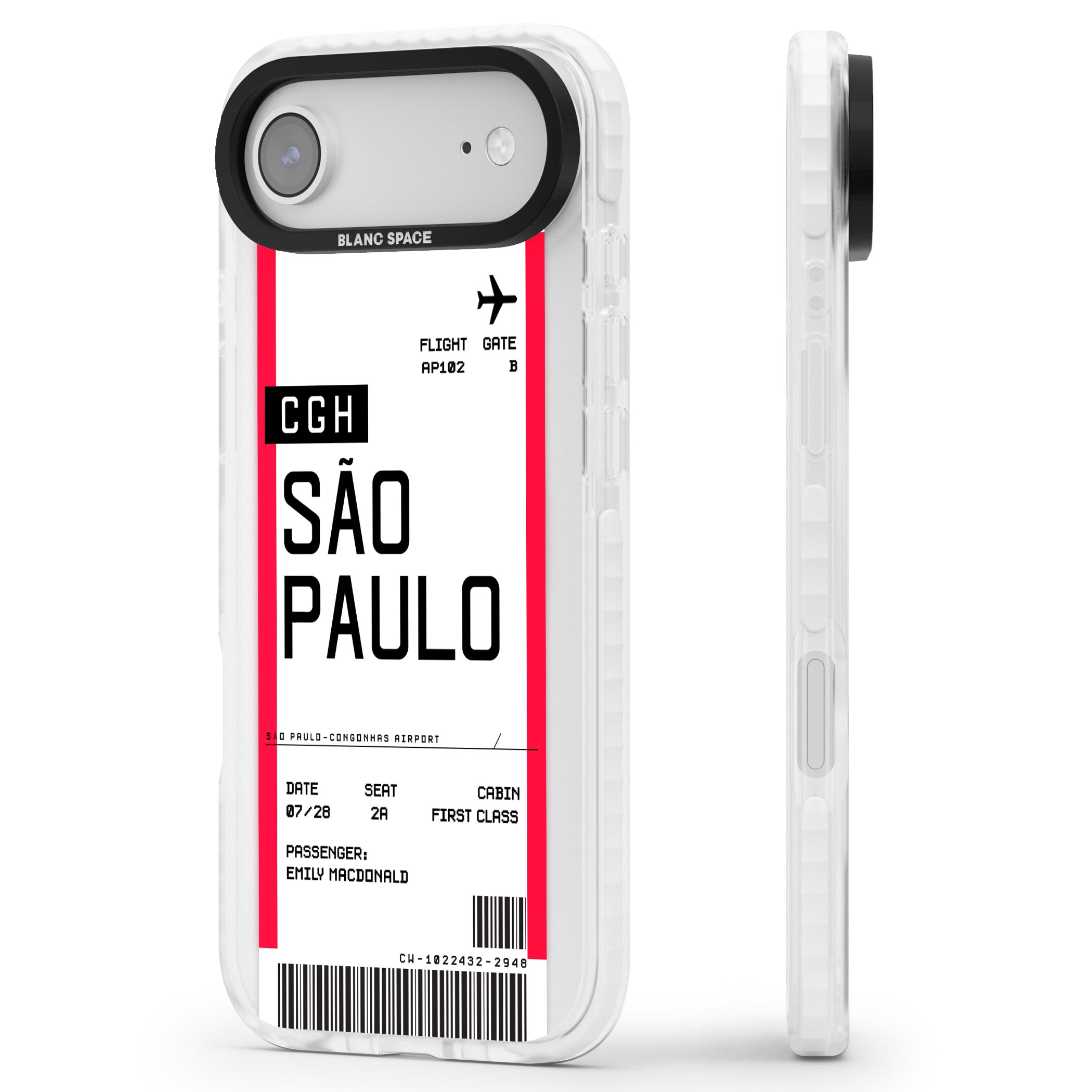 Personalised São Paulo Boarding Pass iPhone 17 Air Impact Pro Clear Phone Case Side Profile