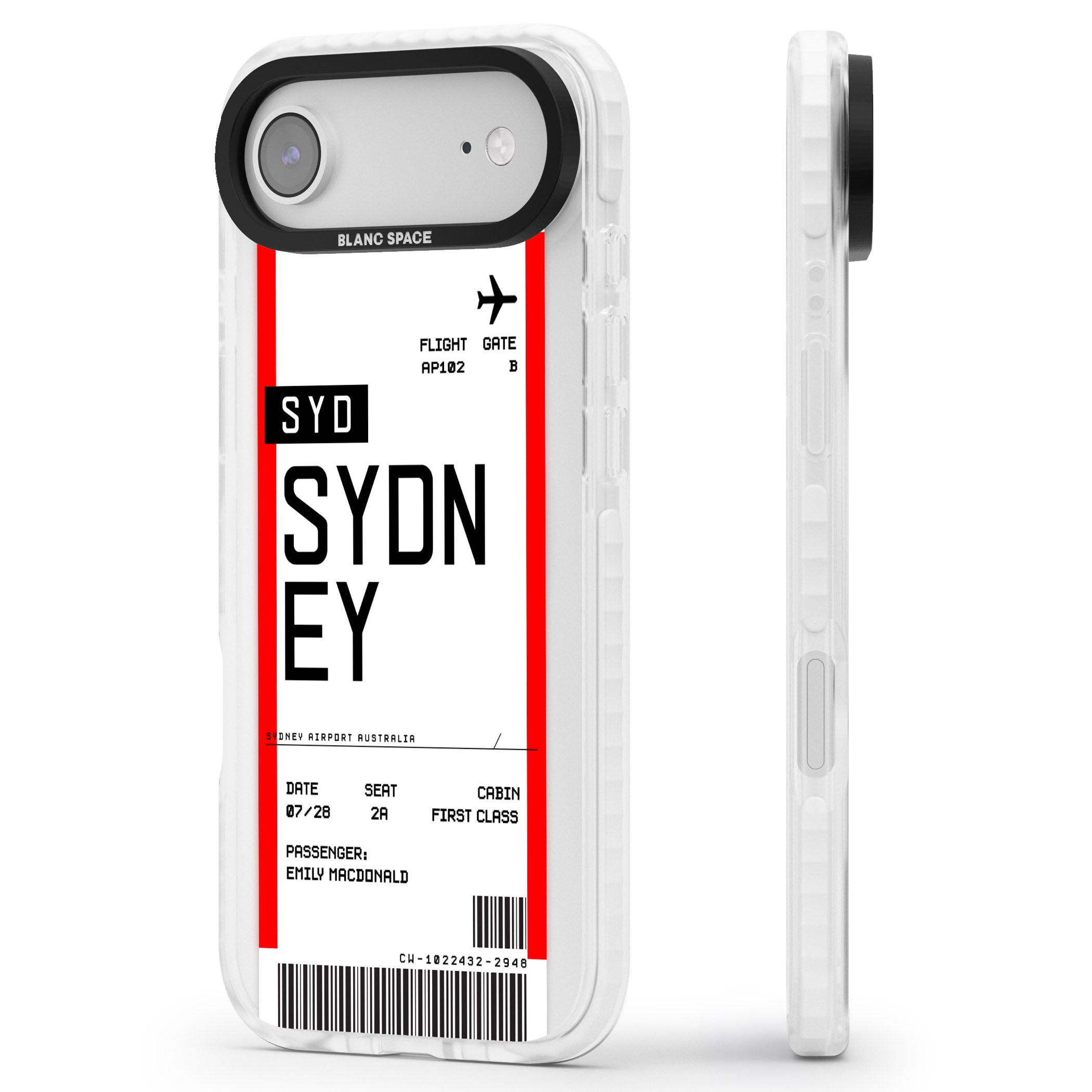 Personalised Sydney Boarding Pass iPhone 17 Air Impact Pro Clear Phone Case Side Profile