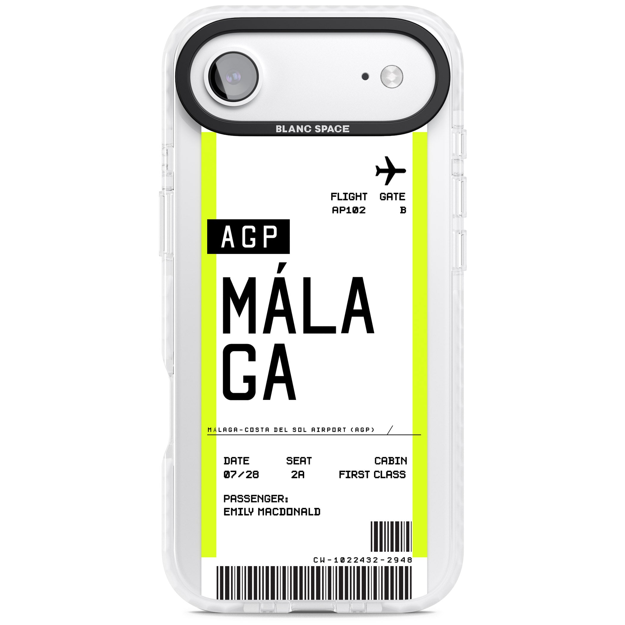 Personalised Málaga Boarding Pass iPhone 17 Air Impact Pro Clear Phone Case