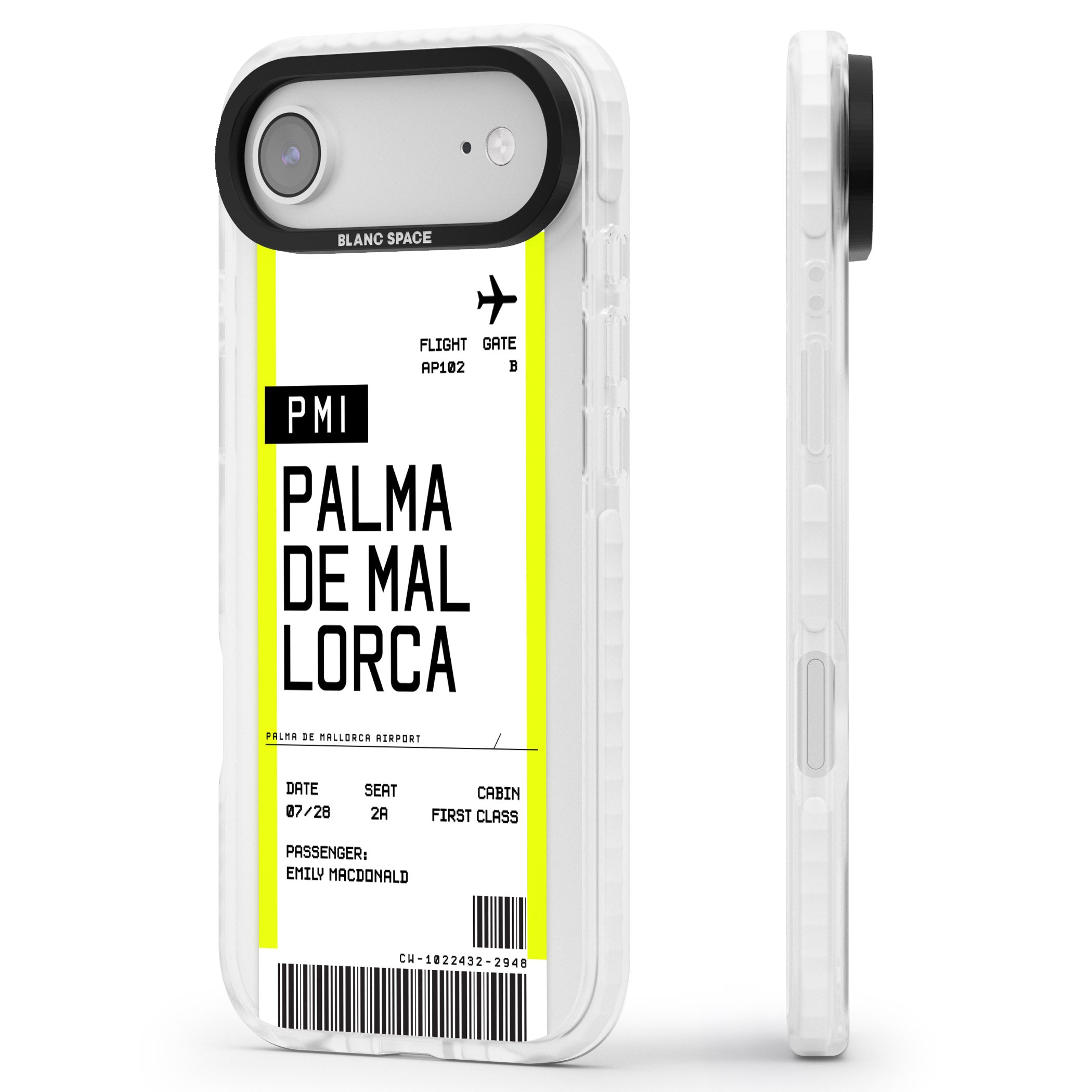 Personalised Palma De Mallorca Boarding Pass iPhone 17 Air Impact Pro Clear Phone Case Side Profile
