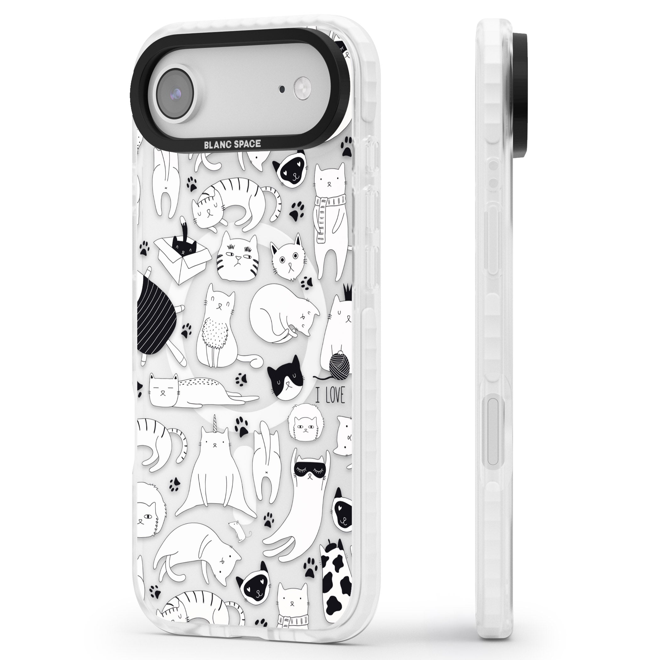 Cartoon Cat Collage Black & White iPhone 17 Air Impact Pro Clear Phone Case Side Profile