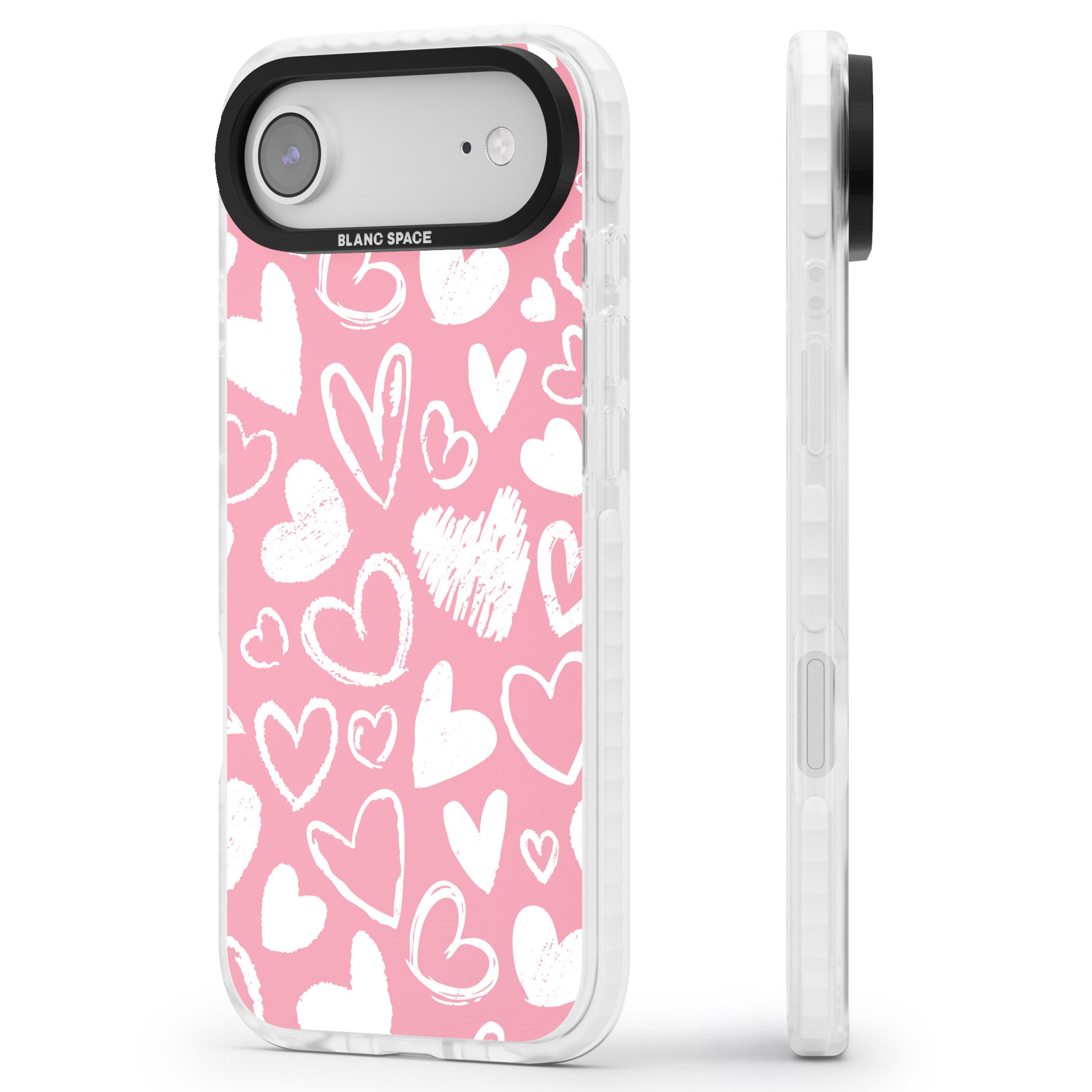 Chalk Hearts iPhone 17 Air Impact Pro Clear Phone Case Side Profile