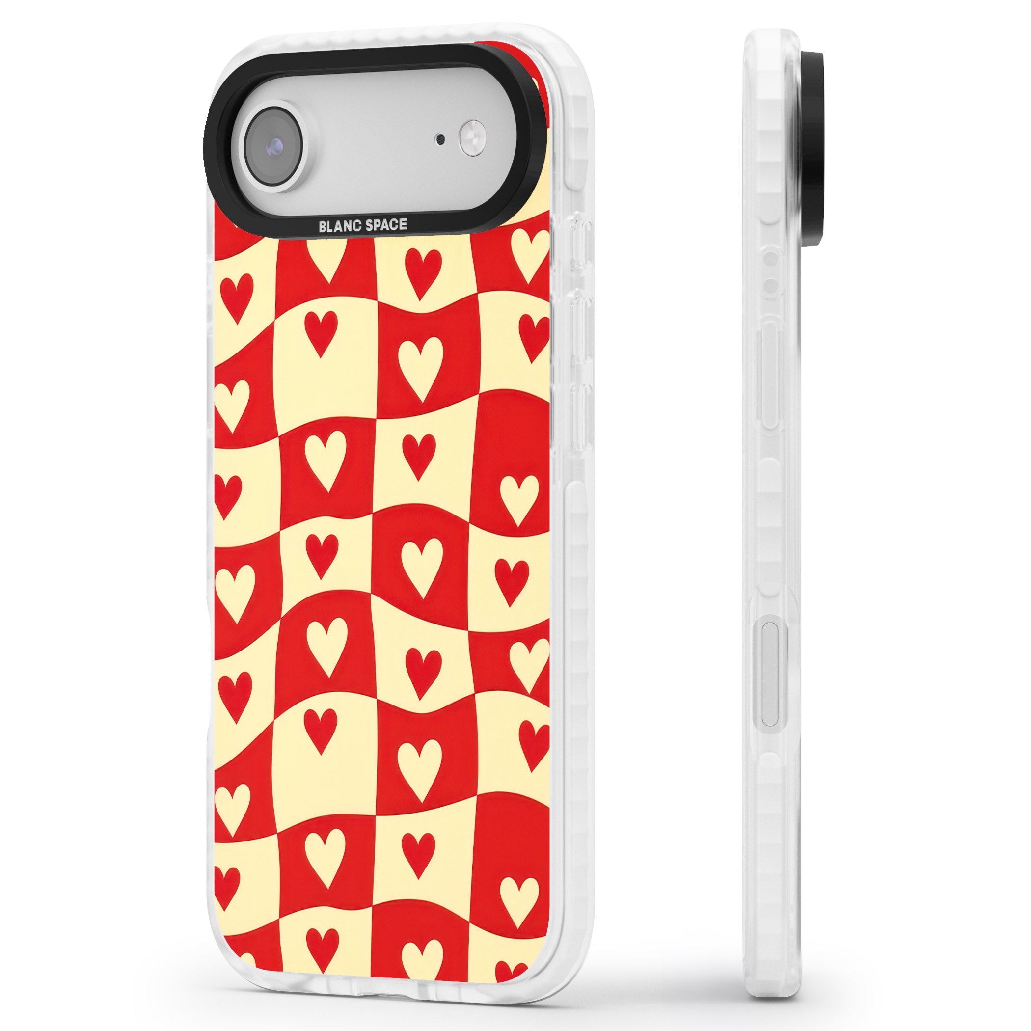 Red Wavy Checked & Hearts iPhone 17 Air Impact Pro Clear Phone Case Side Profile