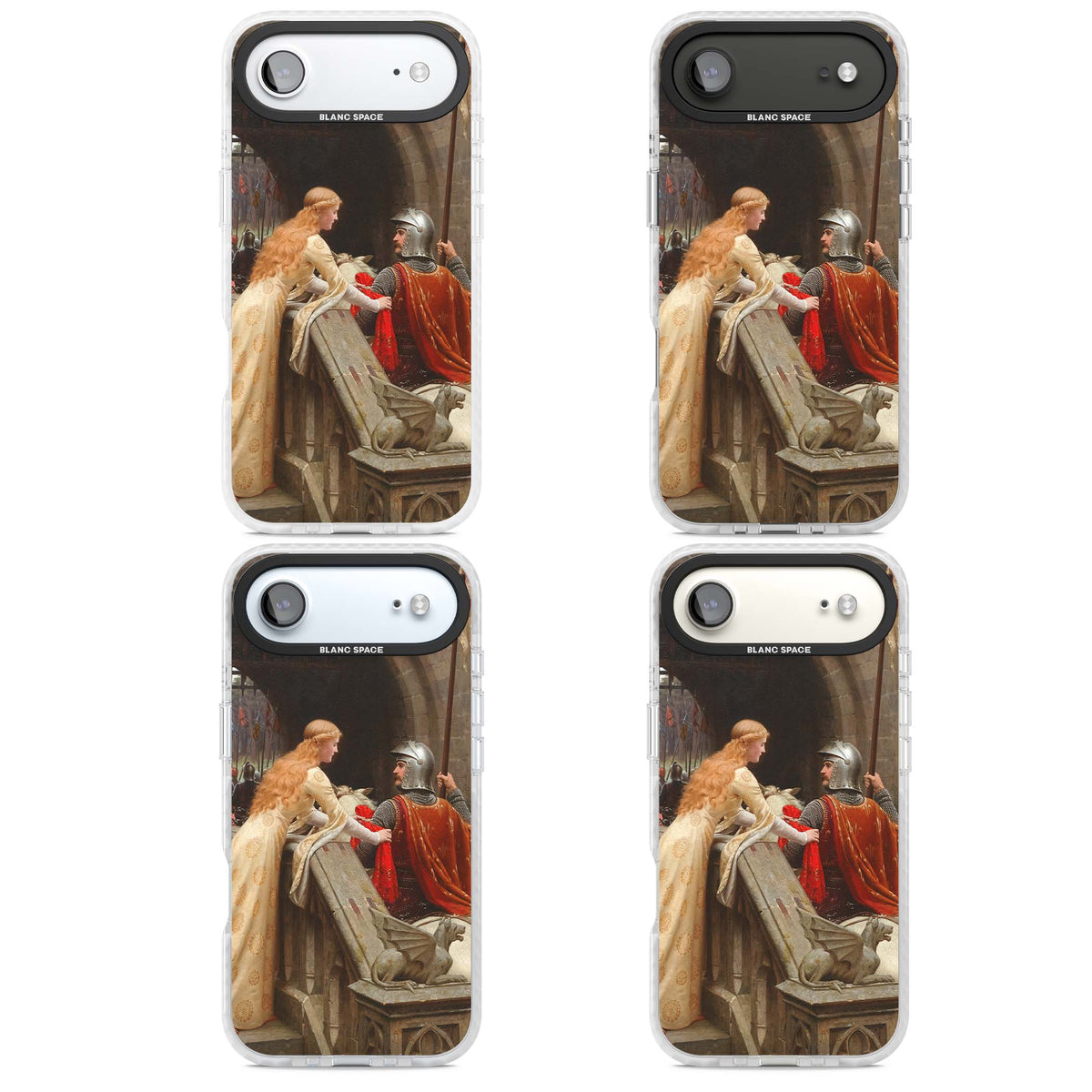 God Speed fine art iPhone case featuring Edmund Blair Leighton's medieval knight and lady beneath a stone archway | Impact Magsafe case for iPhone Air