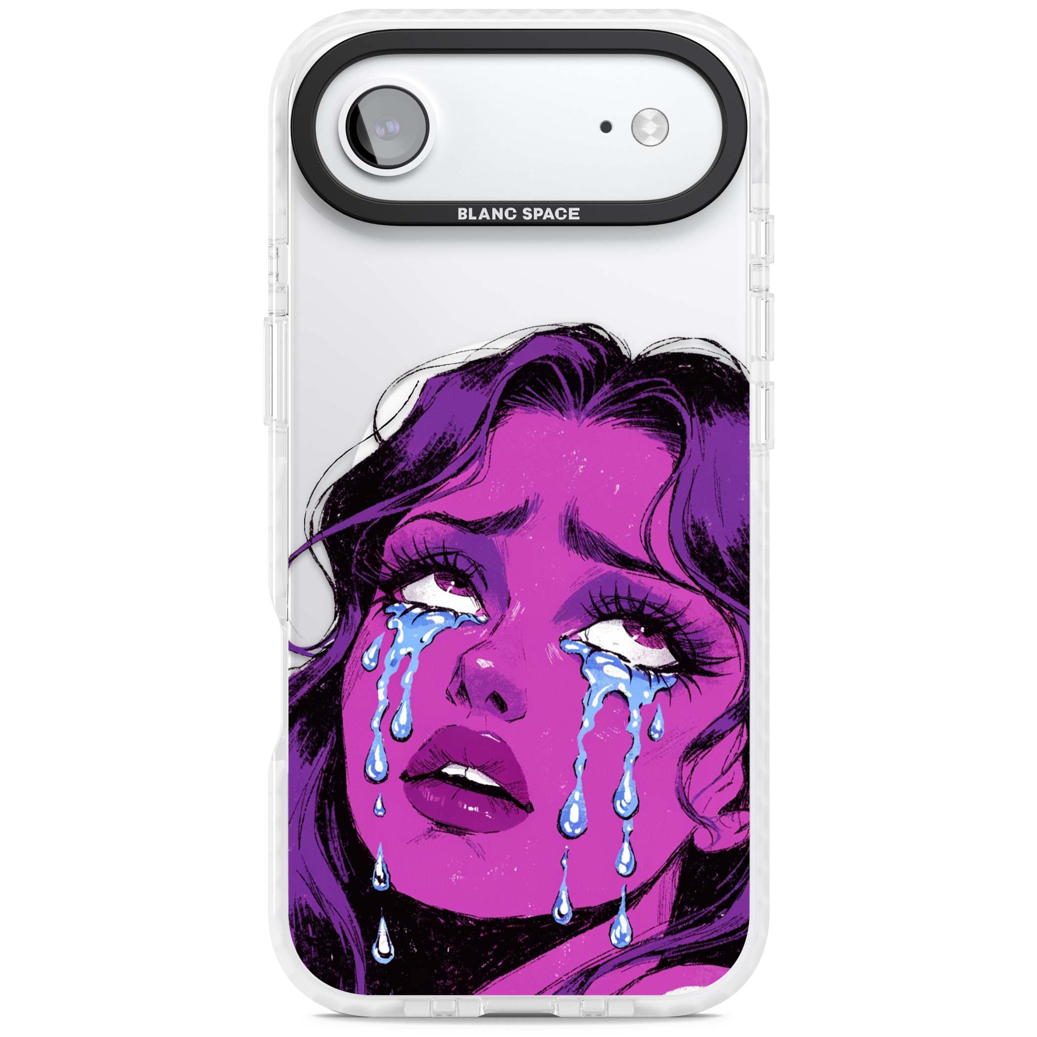 Drama Queen pop art iPhone case featuring a purple crying comic girl with blue tears | Impact Magsafe case for iPhone Air