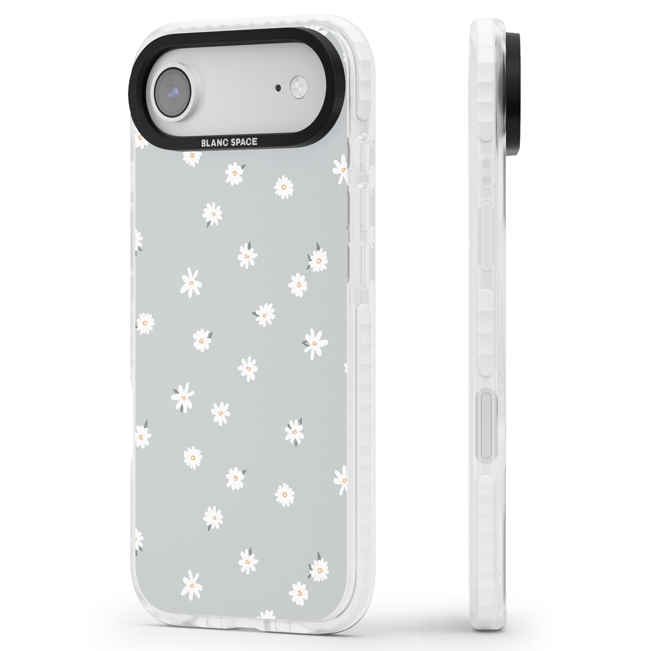 Painted Daisy Blue Grey iPhone 17 Air Impact Pro Clear Phone Case Side Profile