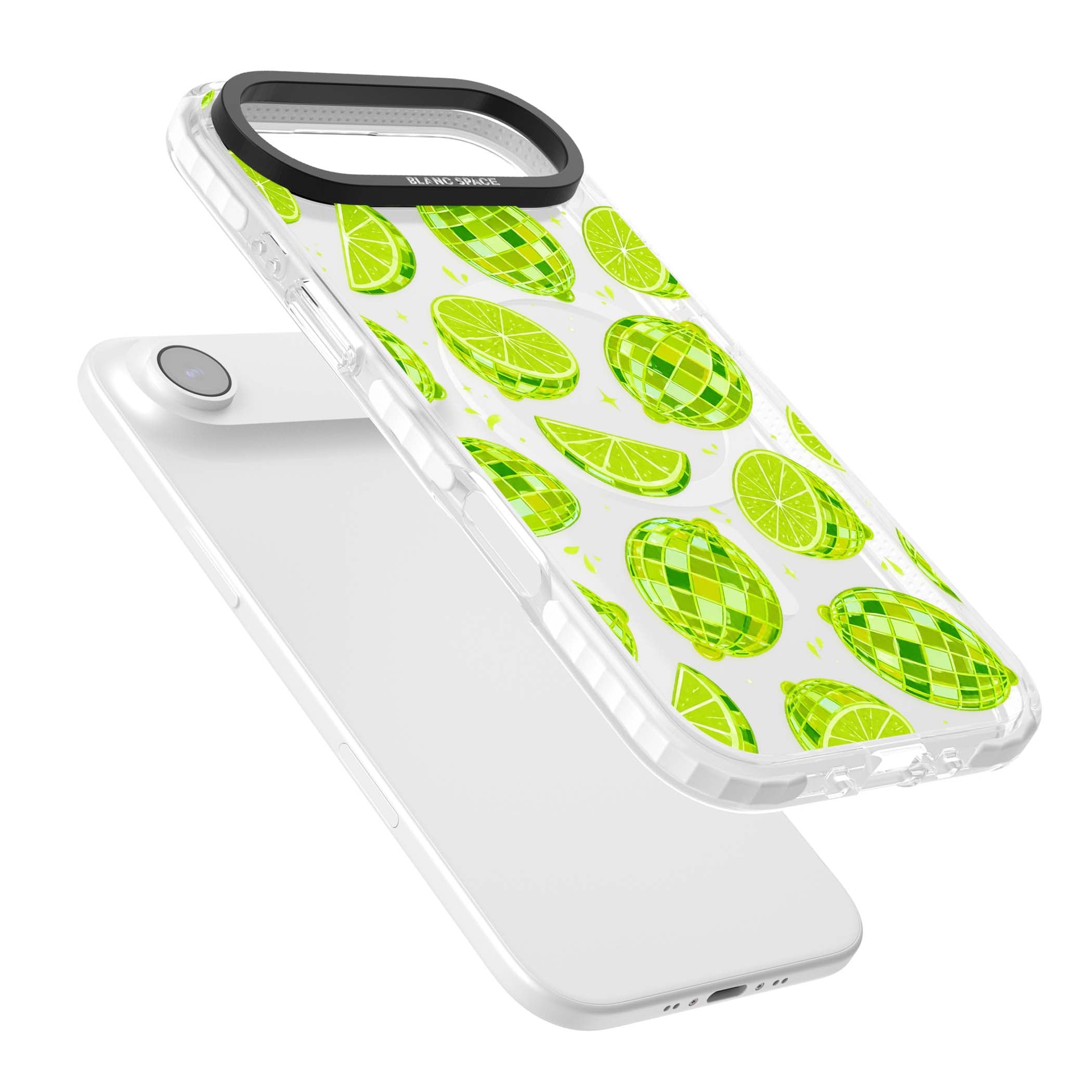 Disco Limes fruit aesthetic iPhone case featuring green disco balls, lime slices and citrus sparkles | Impact Magsafe case for iPhone Air