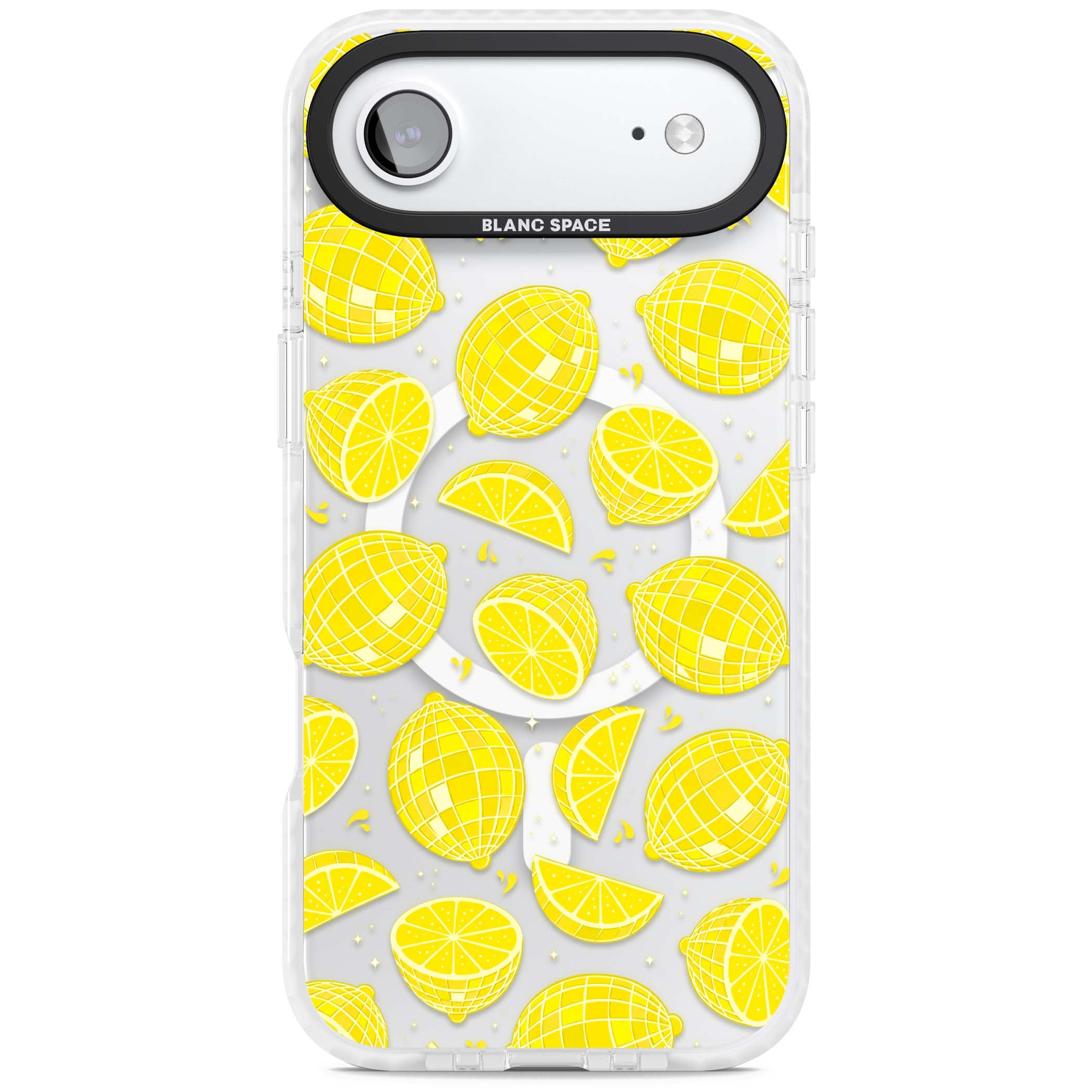 Disco Lemons citrus iPhone case featuring mirrorball lemons, sliced fruit and sparkle accents | Impact Magsafe case for iPhone Air